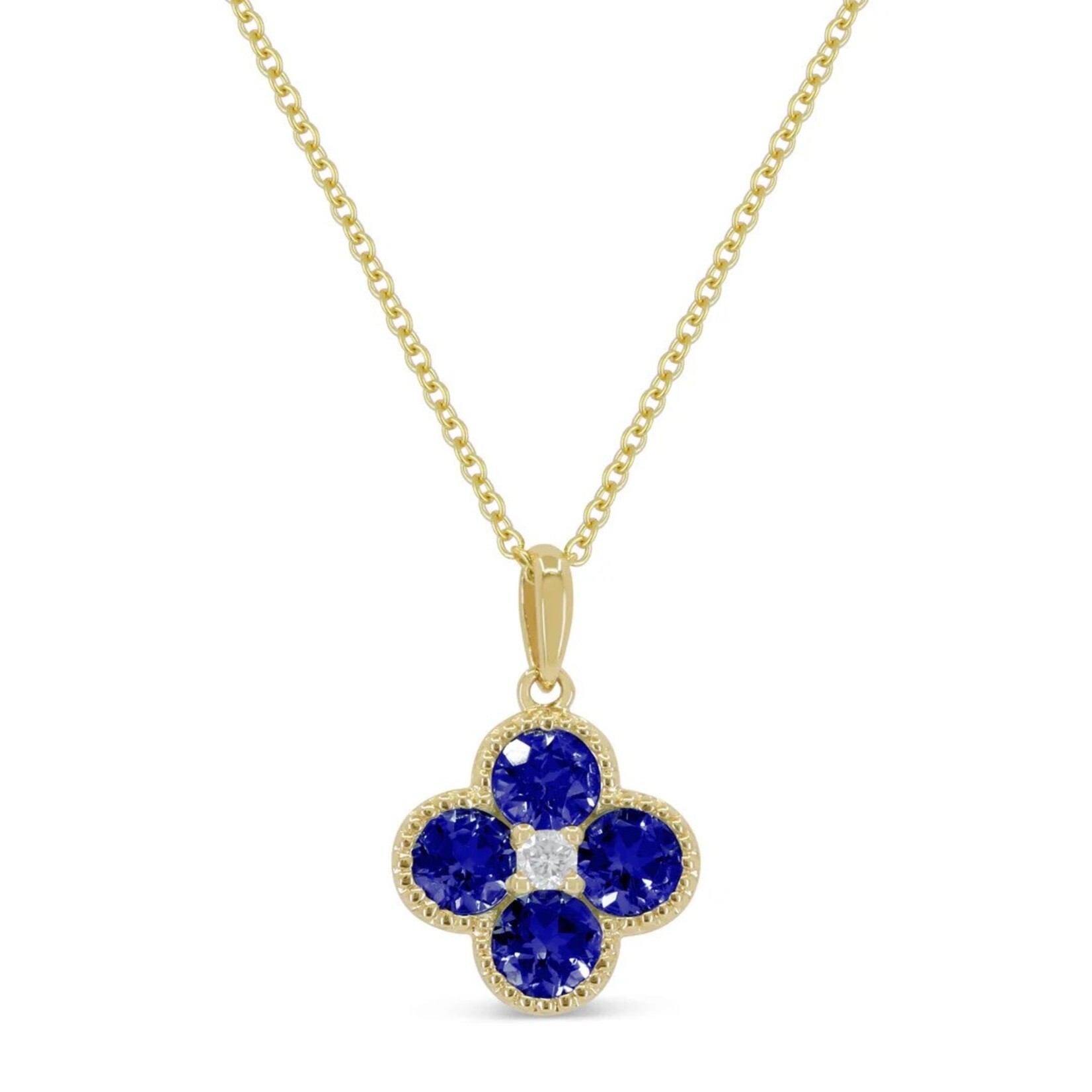 14K Yellow Gold Sapphire and Diamond Flower Pendant