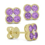14K Yellow Gold  Amethyst and Diamond Stud Earrings