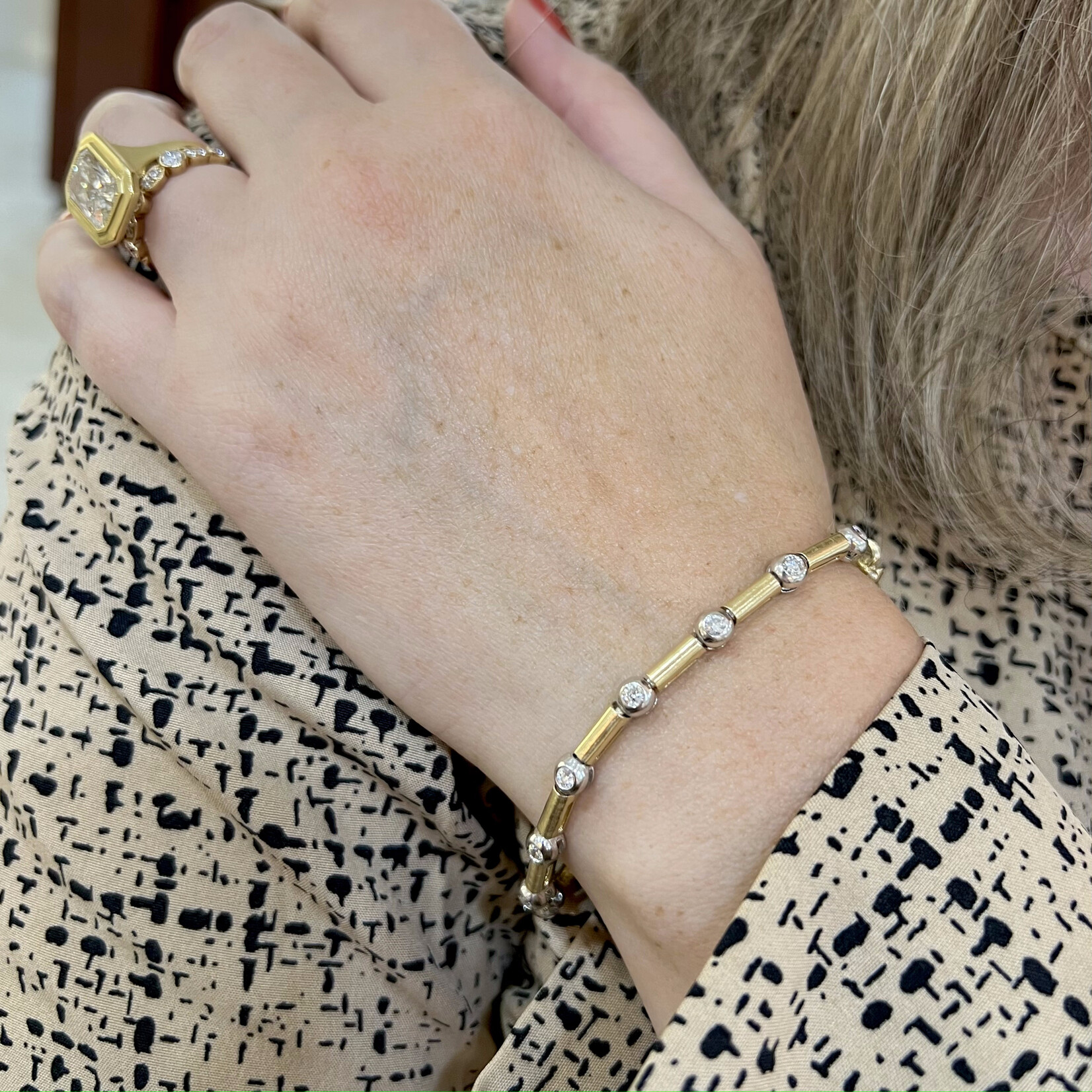 14K White & Yellow Gold 1 Carat Bezel Set Tennis Bracelet