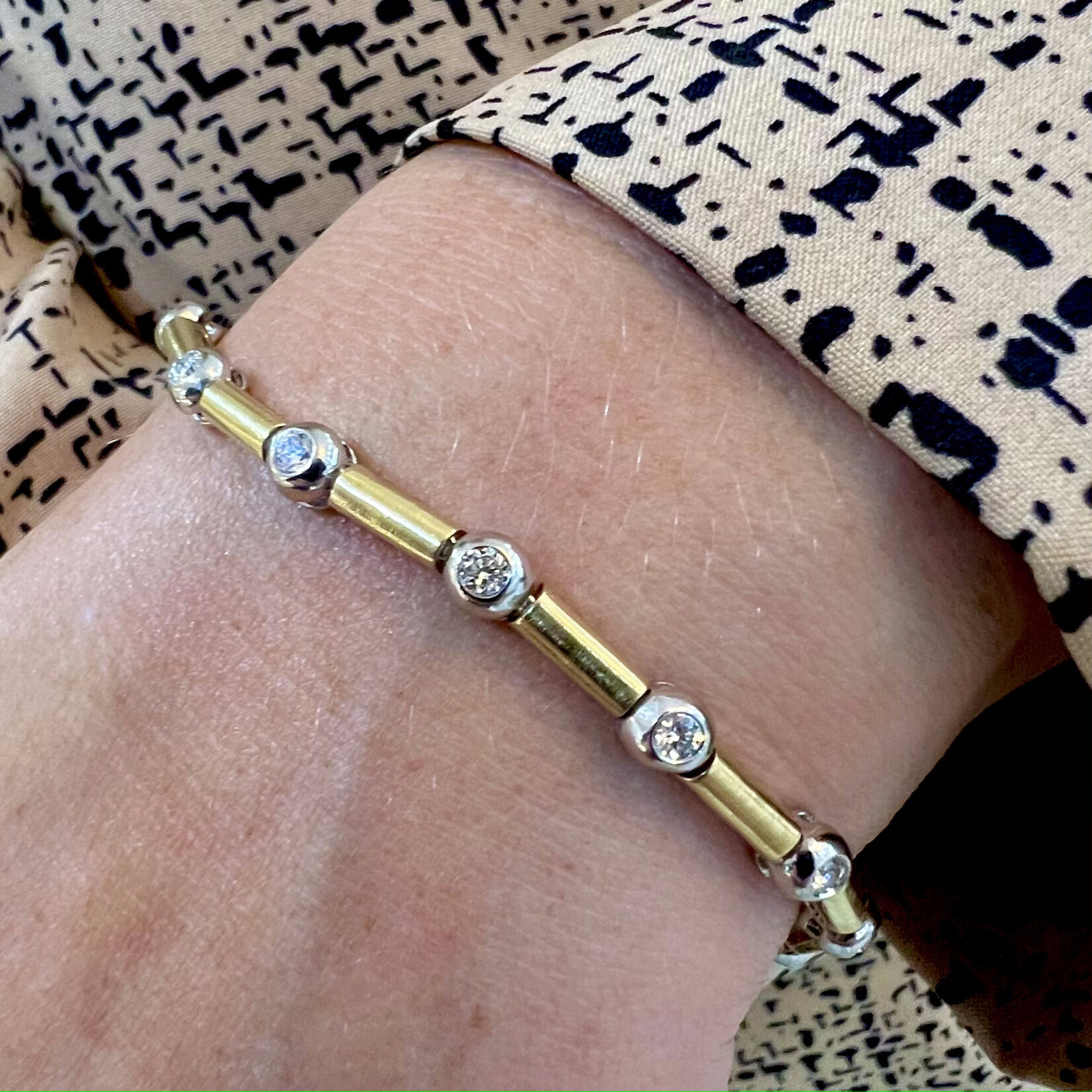 14K White & Yellow Gold 1 Carat Bezel Set Tennis Bracelet