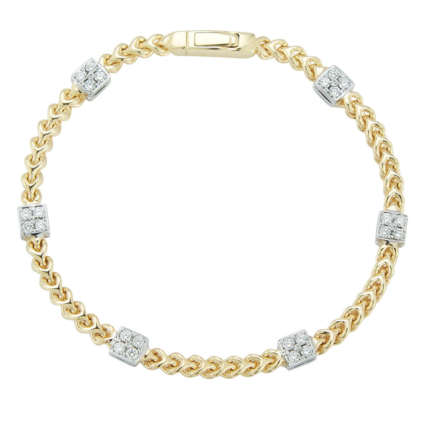 14K Gold Diamond Square Cluster Link Bracelet