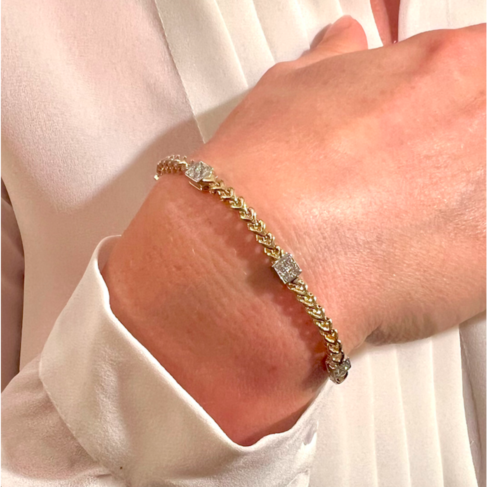 14K Gold Diamond Square Cluster Link Bracelet