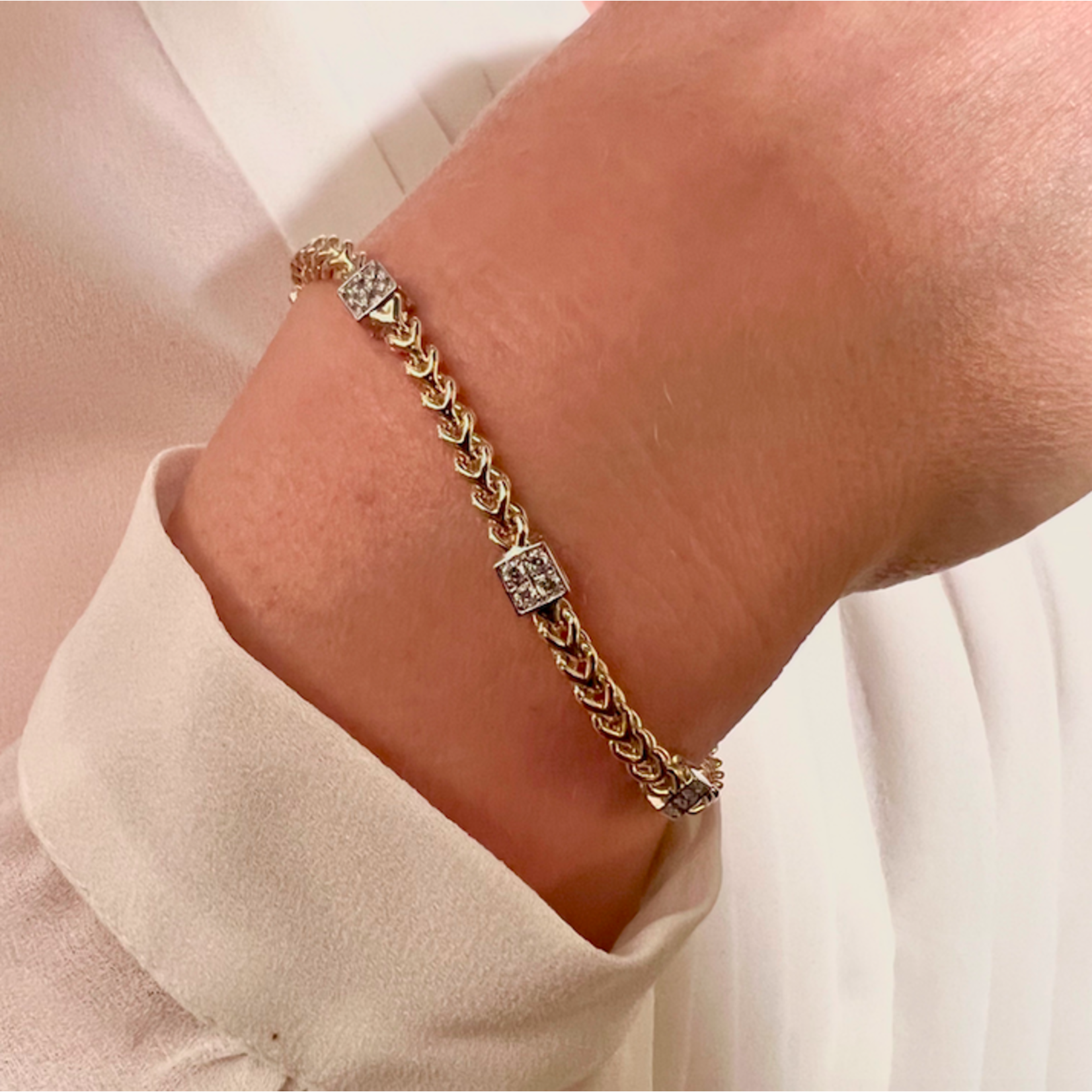 14K Gold Diamond Square Cluster Link Bracelet