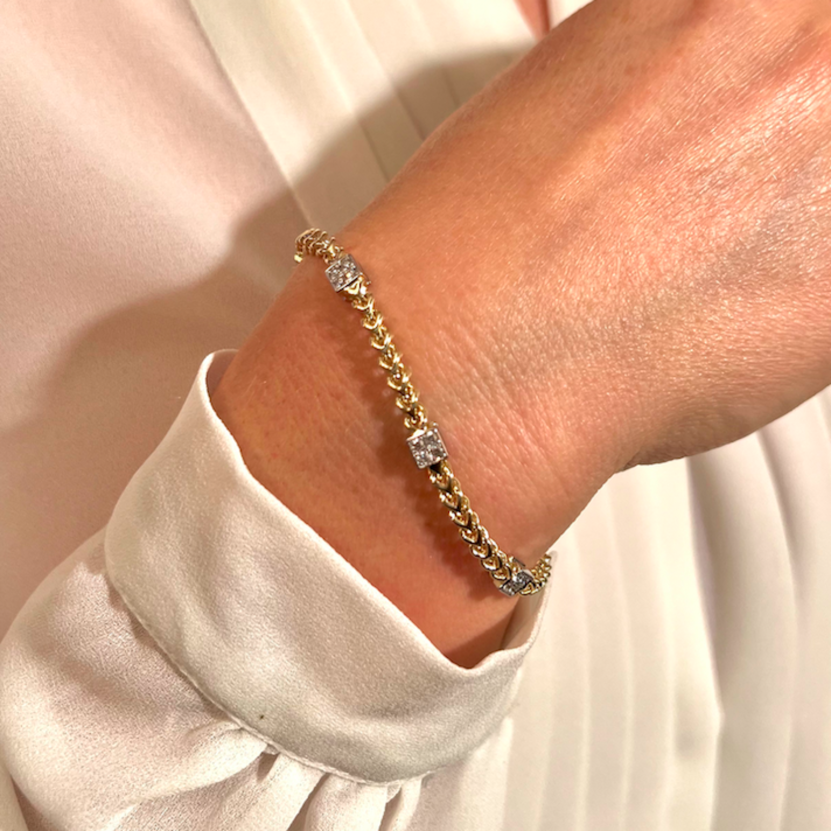 14K Gold Diamond Square Cluster Link Bracelet