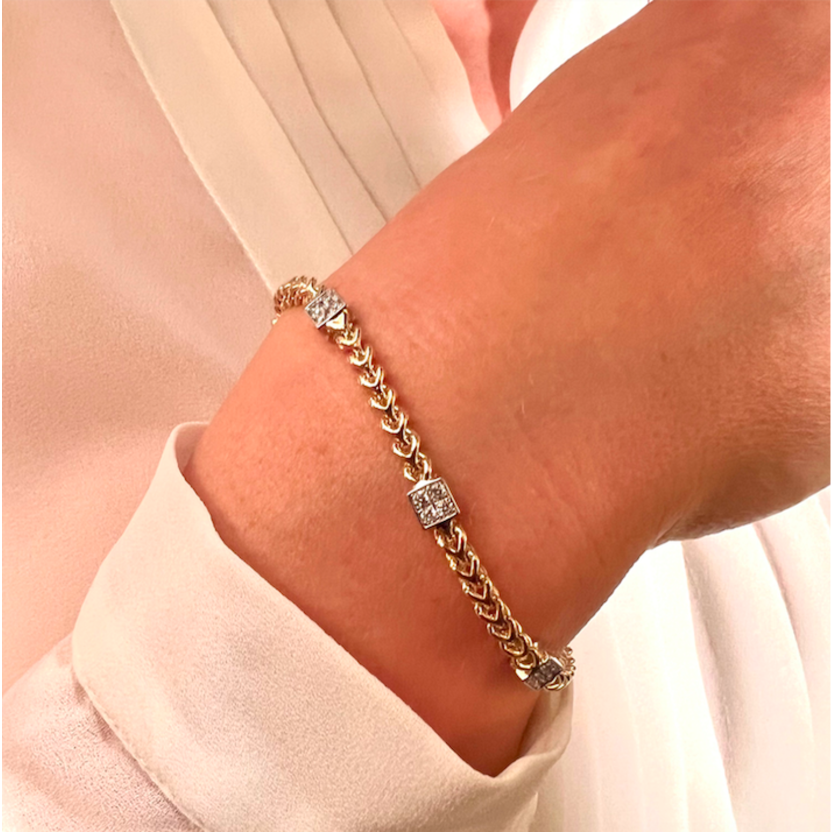 14K Gold Diamond Square Cluster Link Bracelet