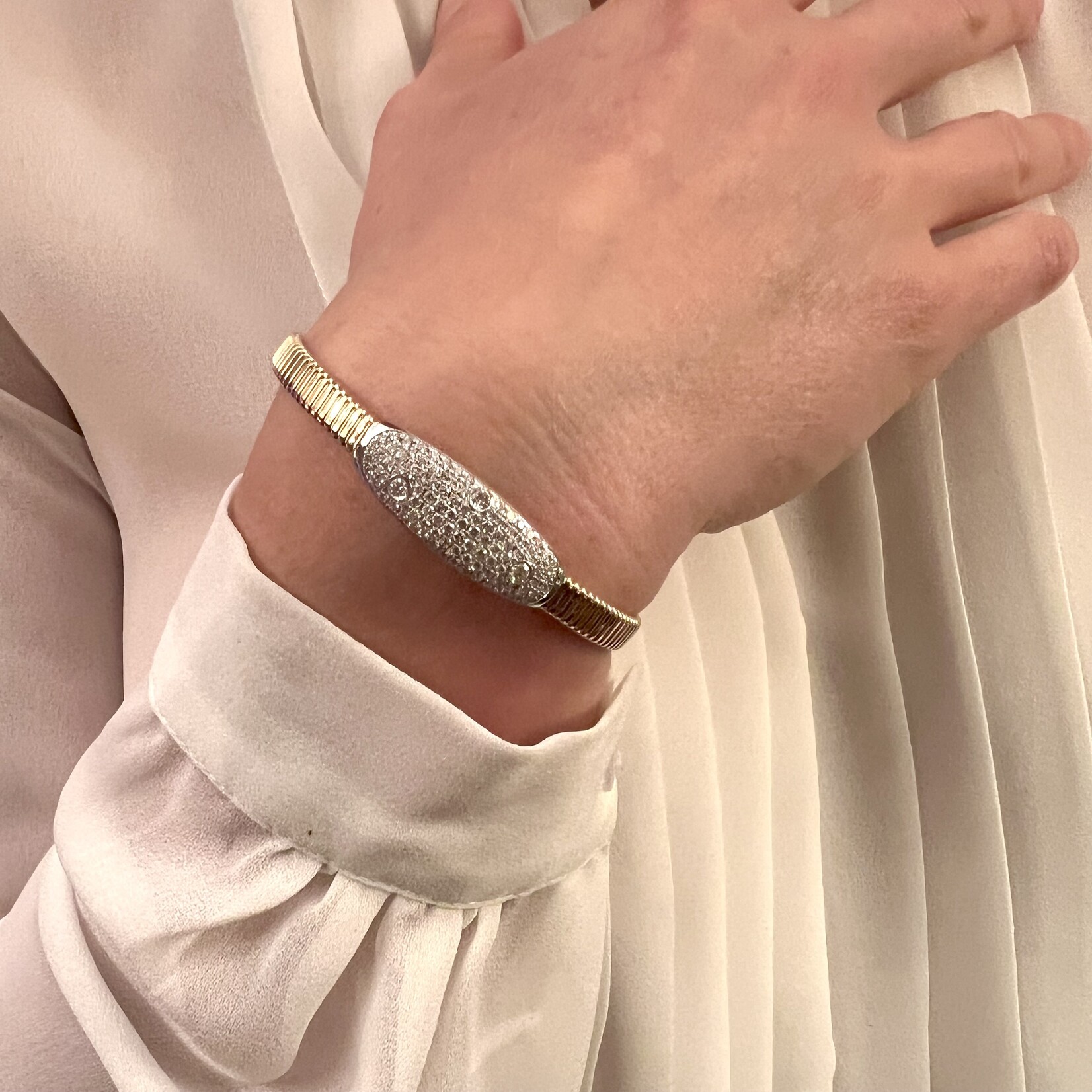 18K Yellow Gold Pave Diamond Flexi Cuff Bracelet