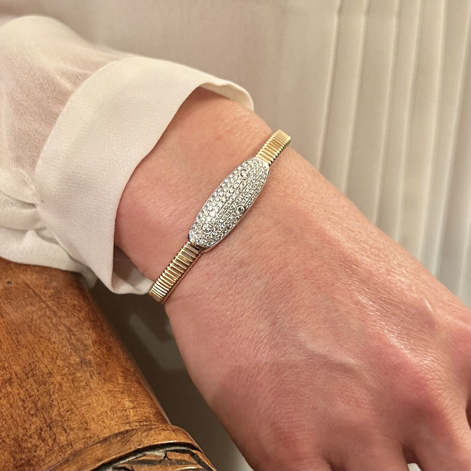 18K Yellow Gold Pave Diamond Flexi Cuff Bracelet