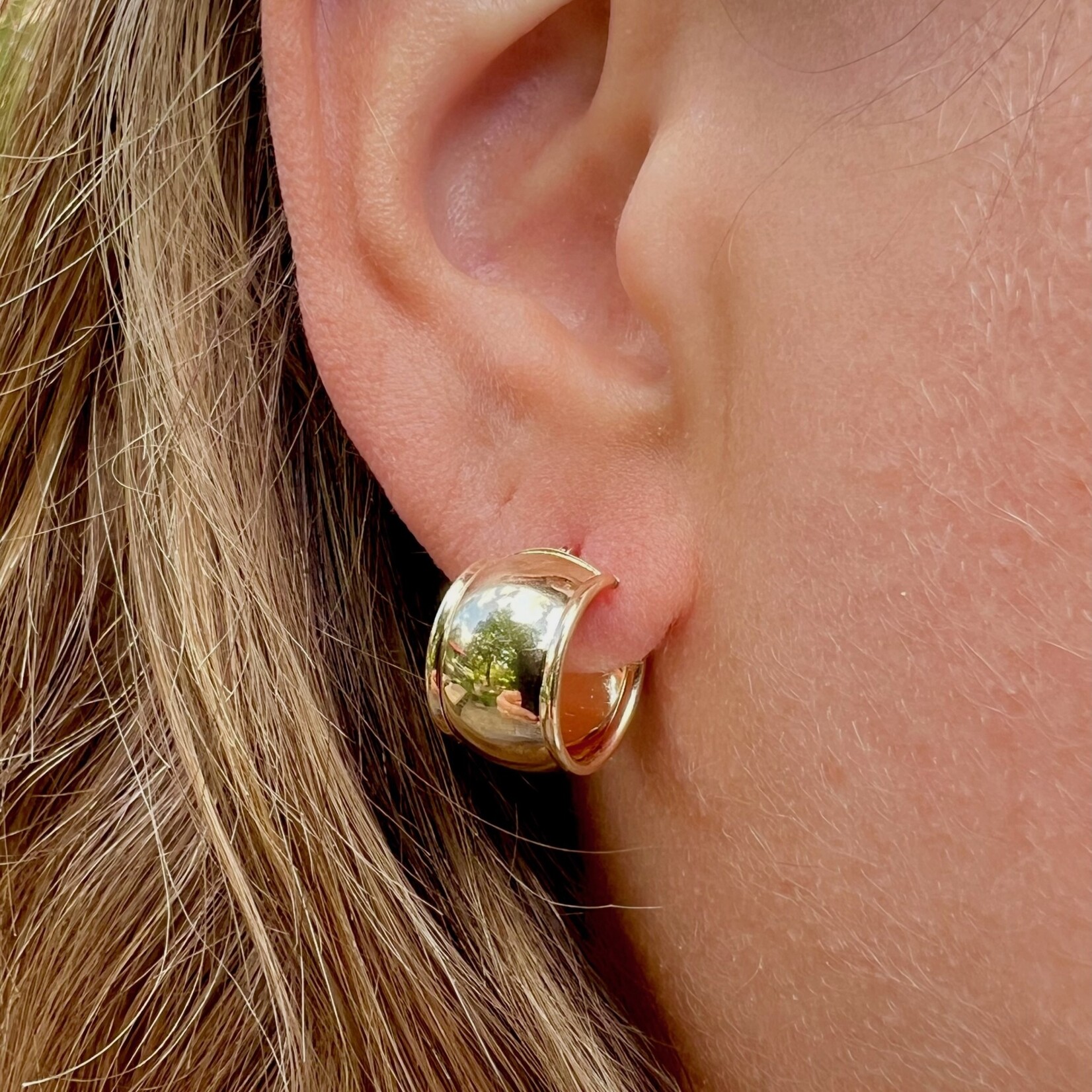 14K Yellow Gold 12mm Wide Huggie Earrings
