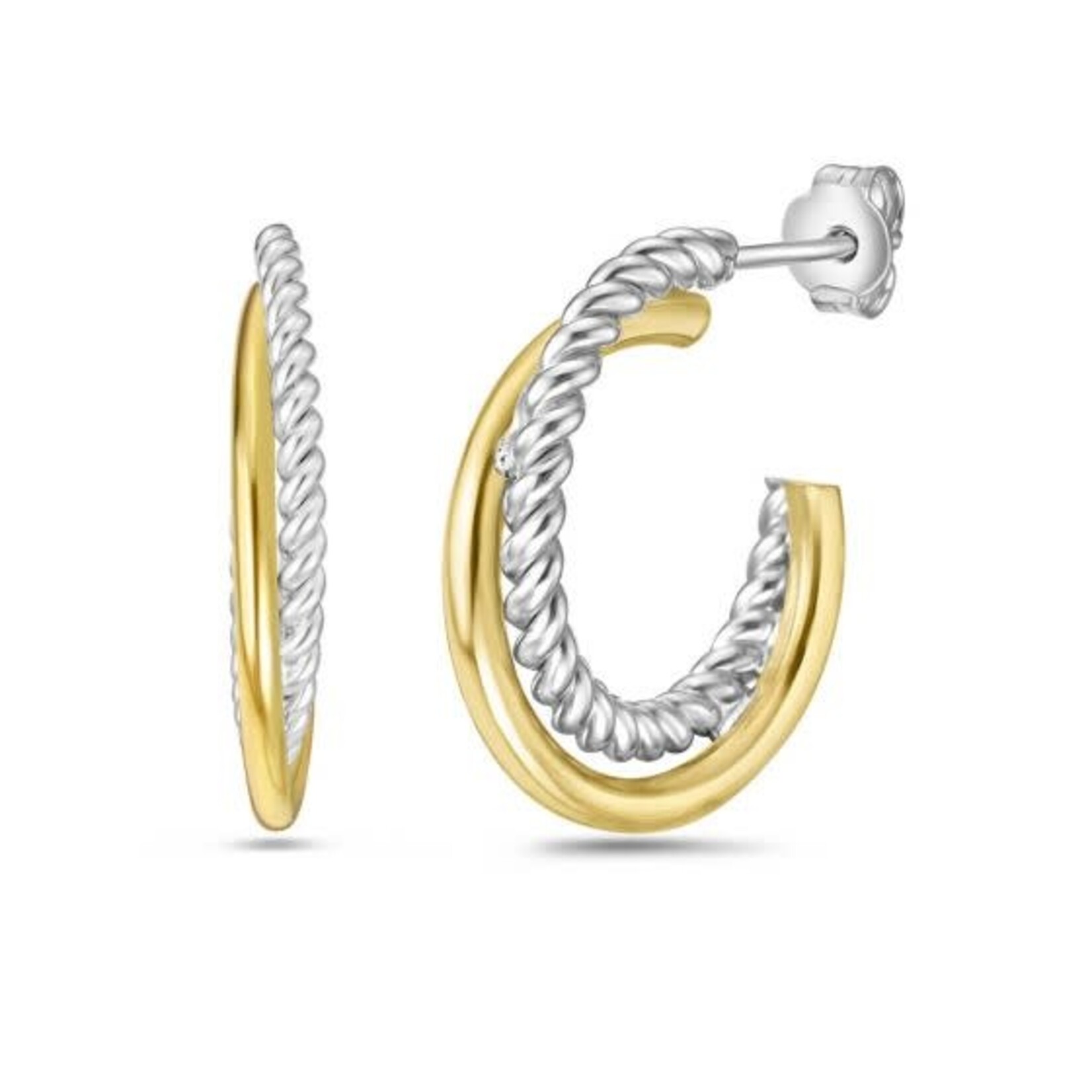 Sterling Silver & 18K Yellow Gold Round Traverso Hoop Earrings