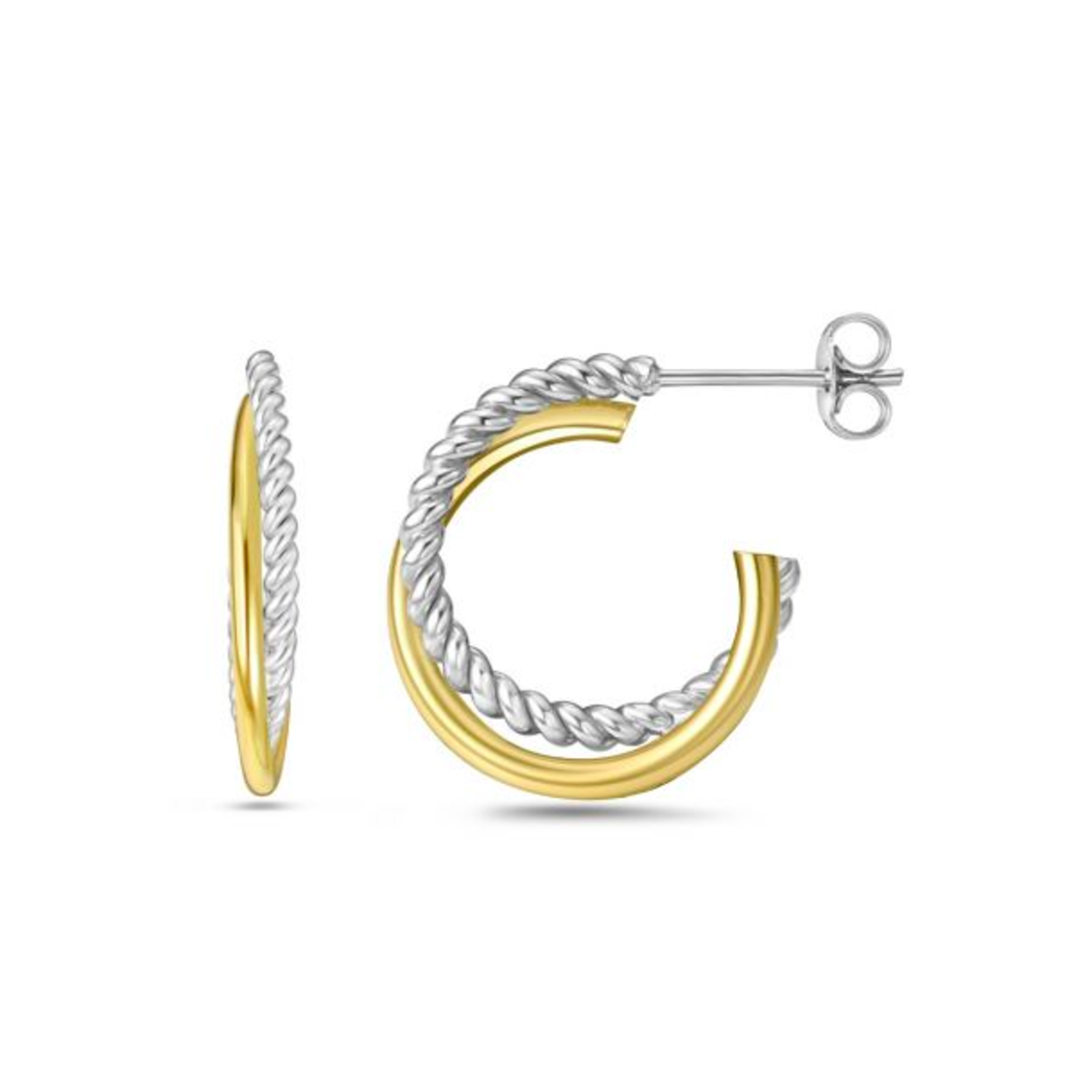 Sterling Silver & 18K Yellow Gold Round Traverso Hoop Earrings