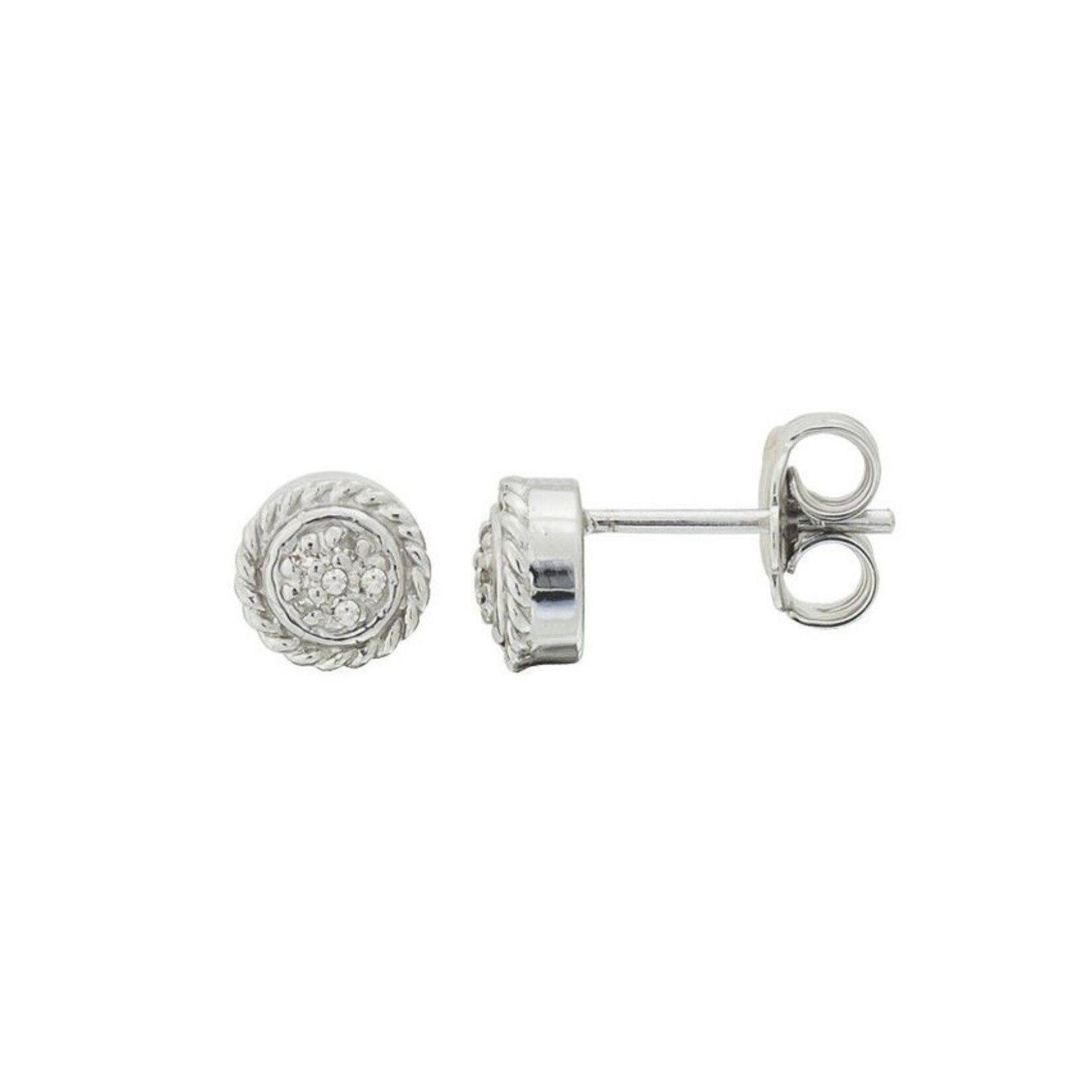 Sterling Silver Stud Pave Diamond Earrings