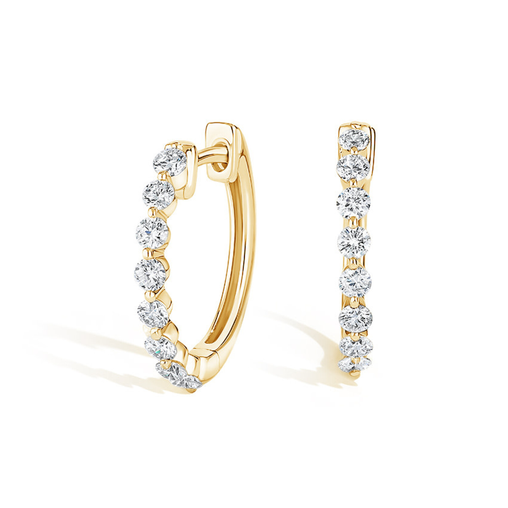 14K Yellow Gold Small Diamond Hoop Earrings