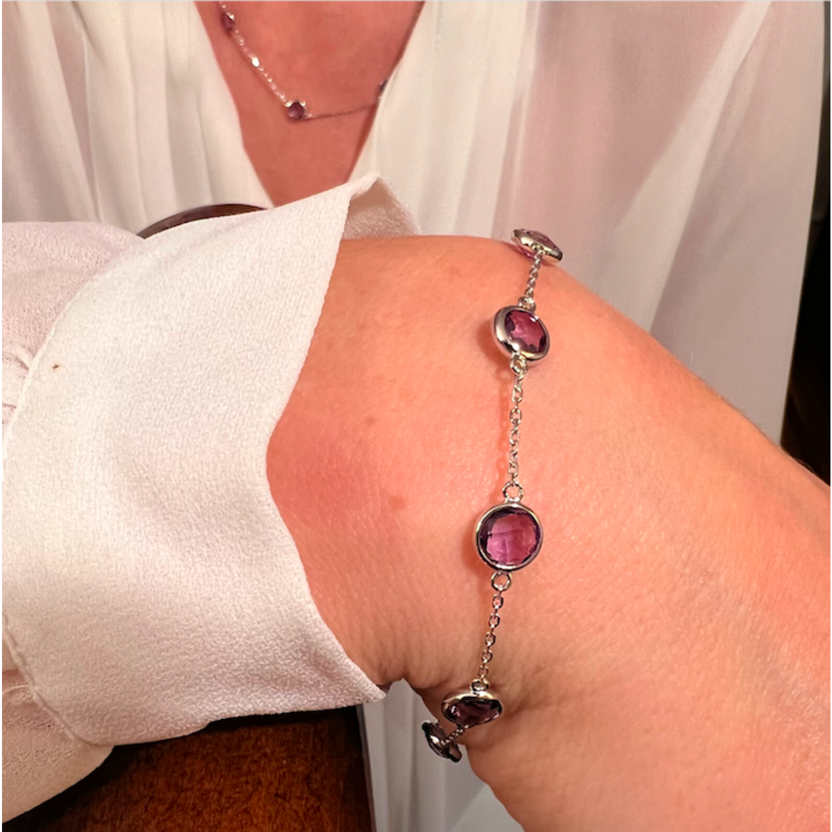 Sterling Silver Amethyst Lollipop Bracelet