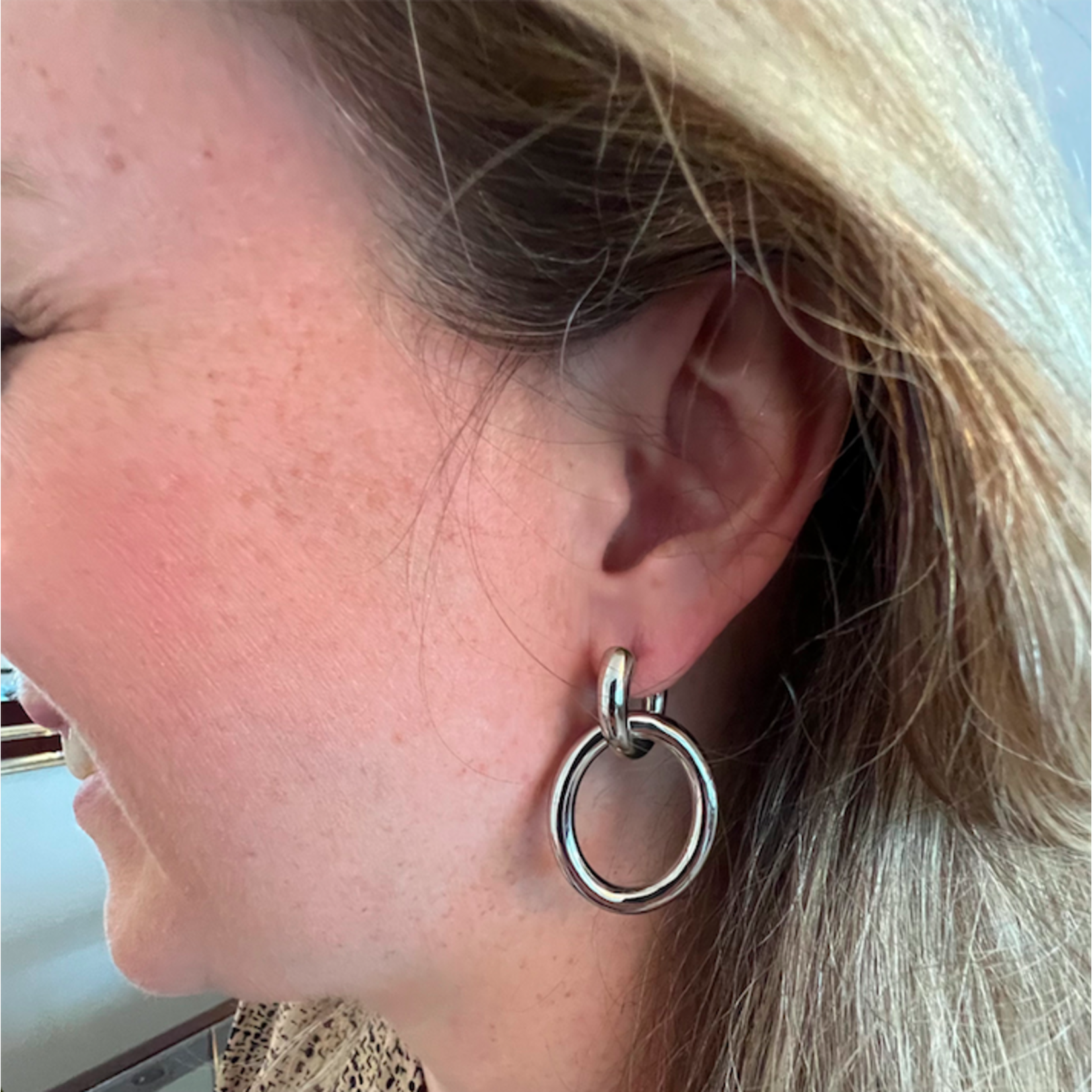 Sterling Silver Double Oval Link Drop Hoops Earrings