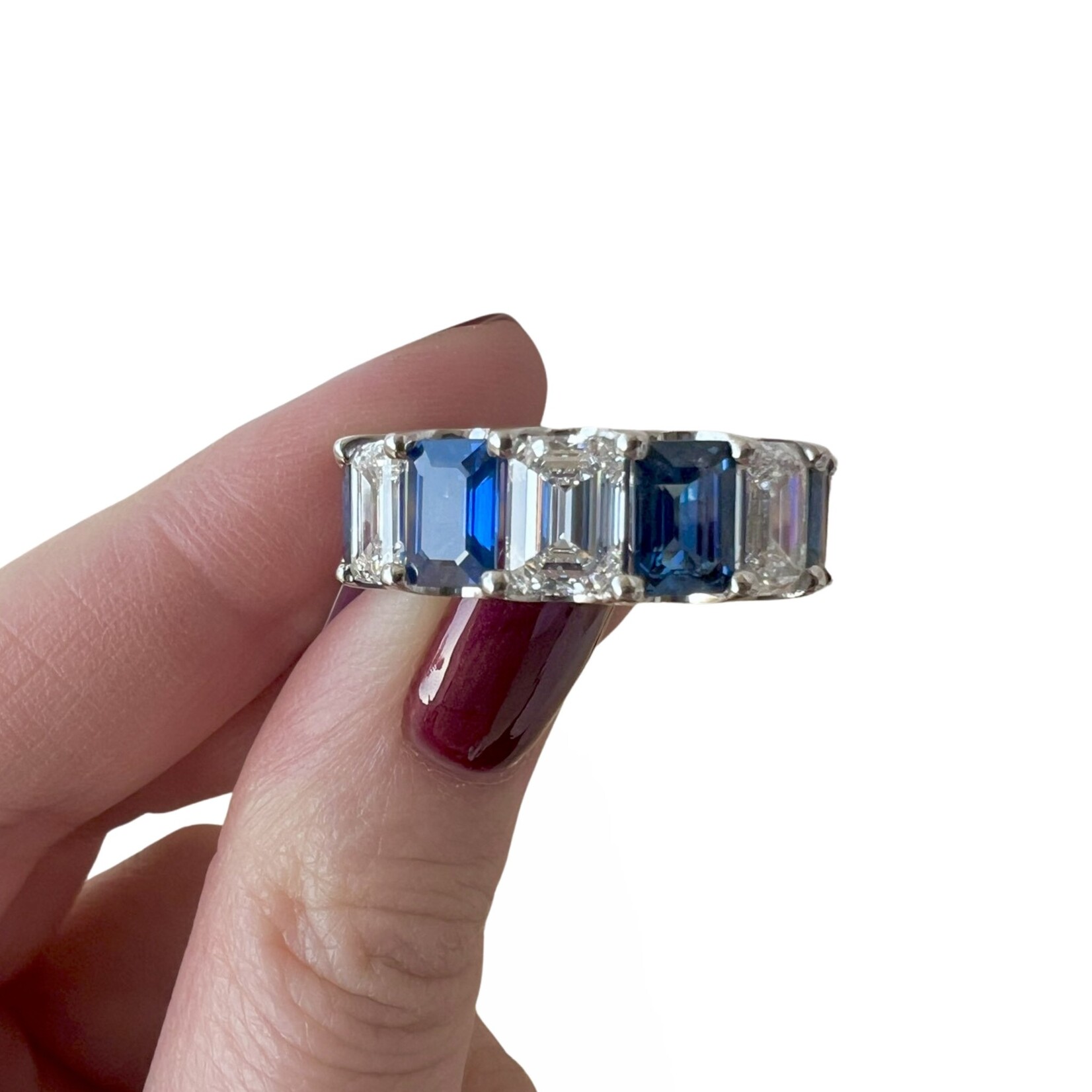 Platinum Sapphire & Diamond Emerald Cut Band