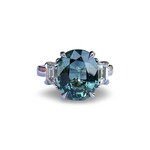 Platinum Oval Blue-Green Sapphire & Diamond Ring