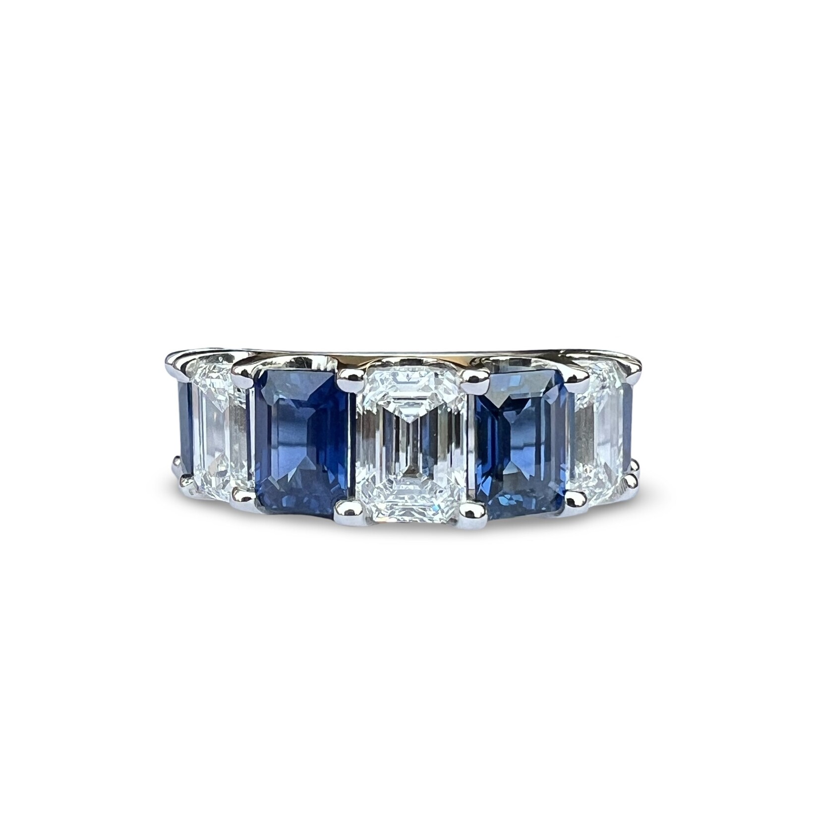 Platinum Sapphire & Diamond Emerald Cut Band