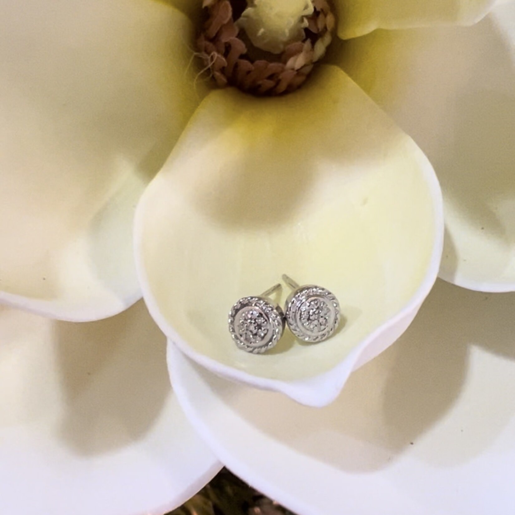 Sterling Silver Stud Pave Diamond Earrings