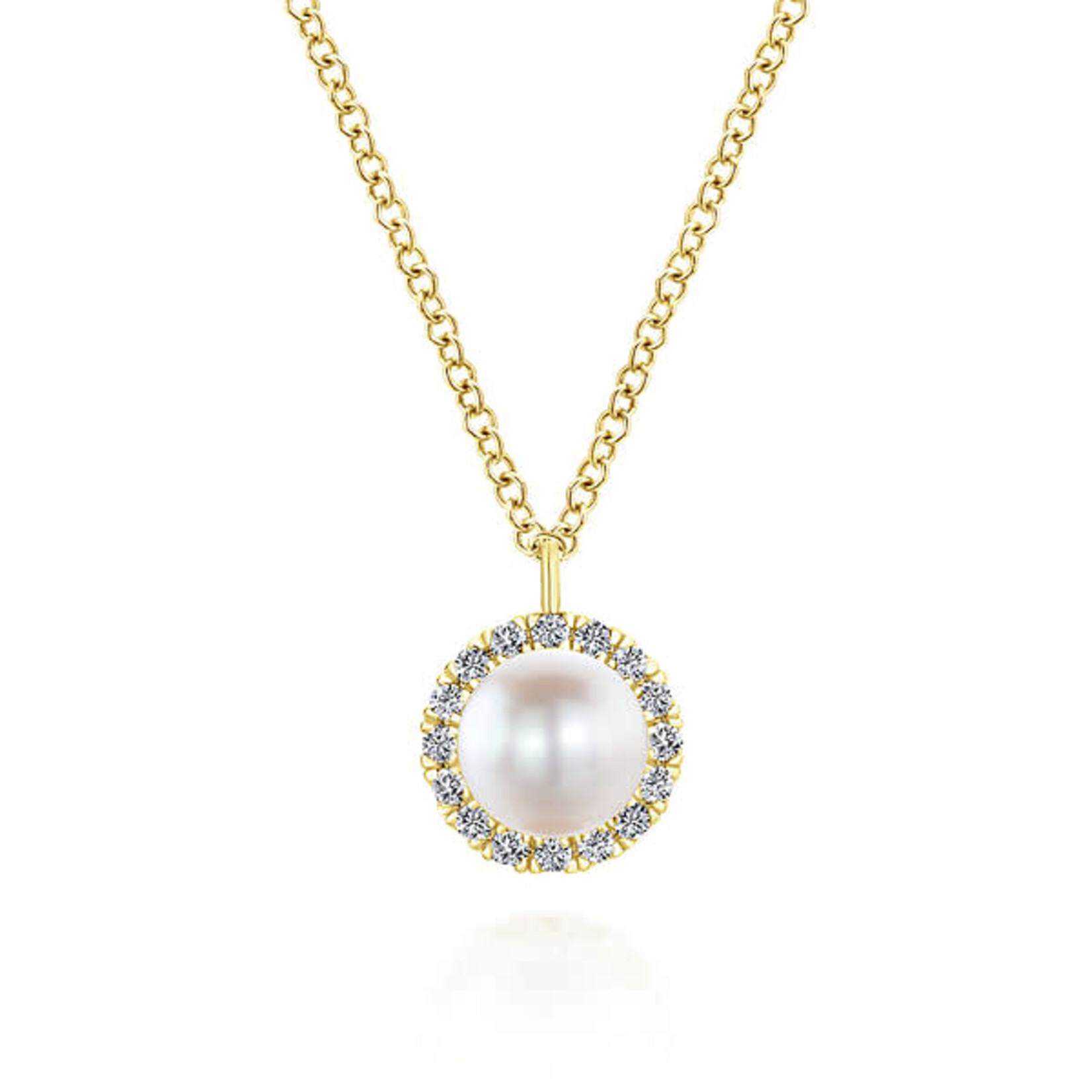 14K Yellow Gold Akoya Pearl & Diamond Halo Pendant