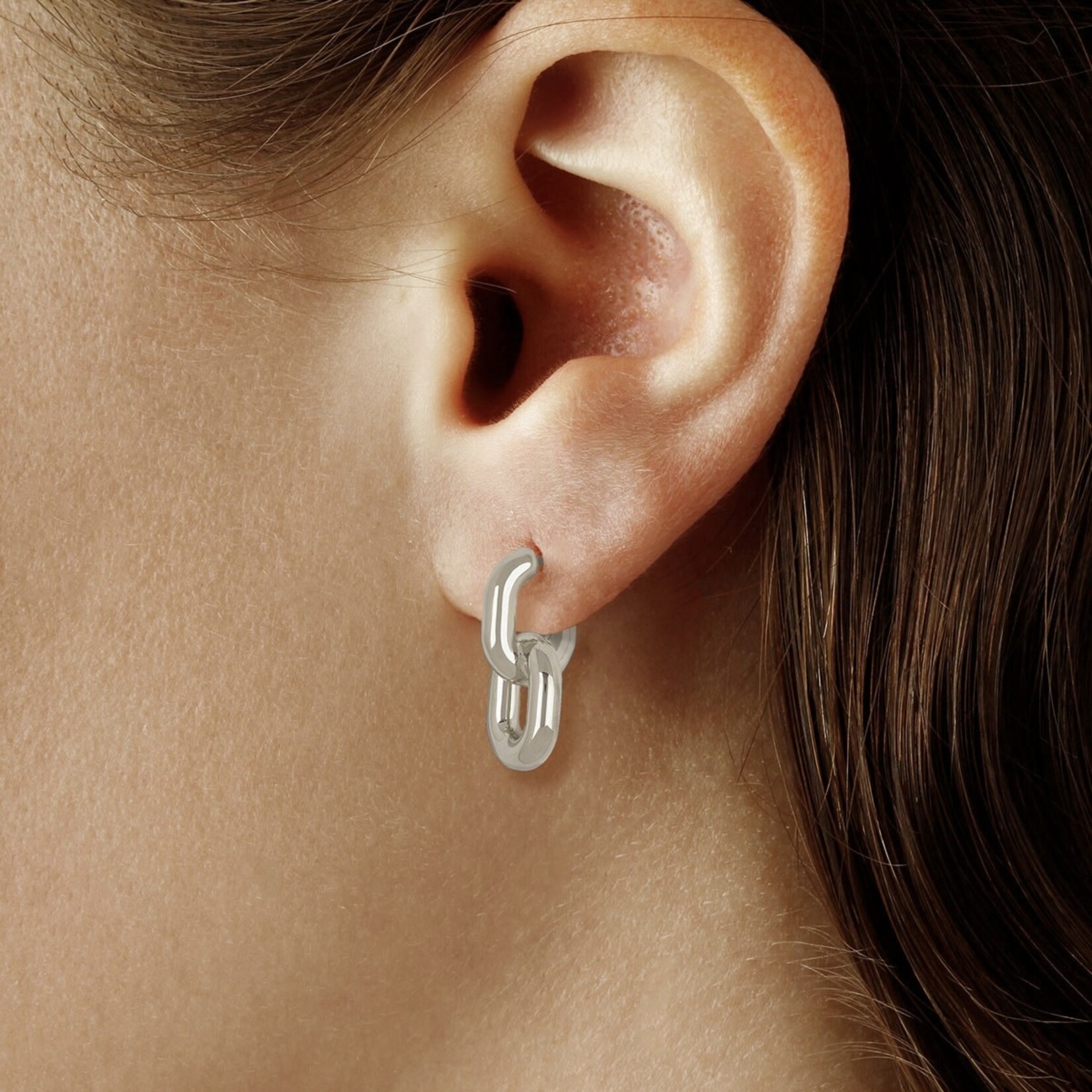 Sterling Silver  Medium Oval Double Link Earrings