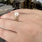 14K Yellow Gold 8mm Akoya Pearl and 0.04ctw Diamond Ring
