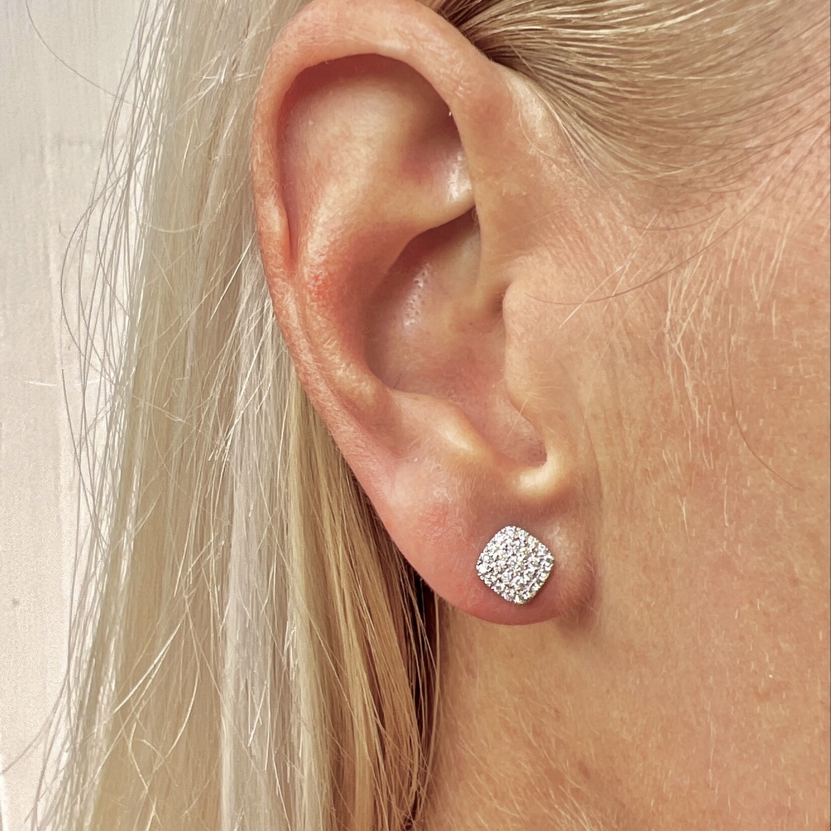 14K Gold Pave Diamond Cushion Stud Earrings