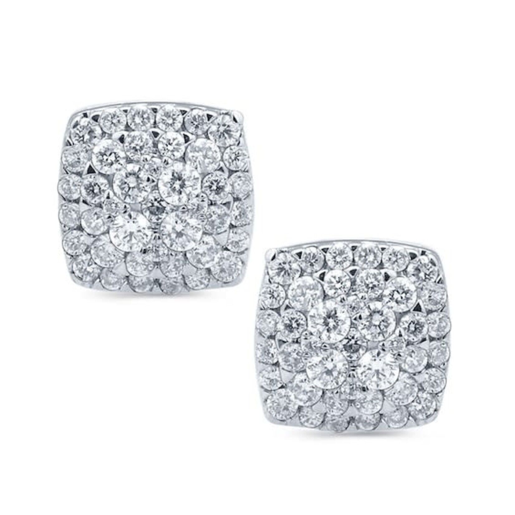 14K Gold Pave Diamond Cushion Stud Earrings