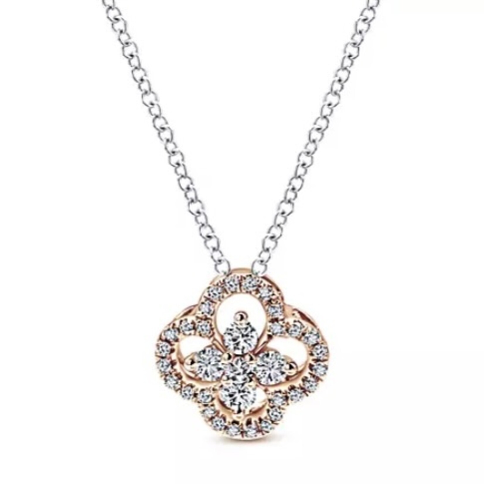 14K Rose Gold Diamond Open Clover Pendant