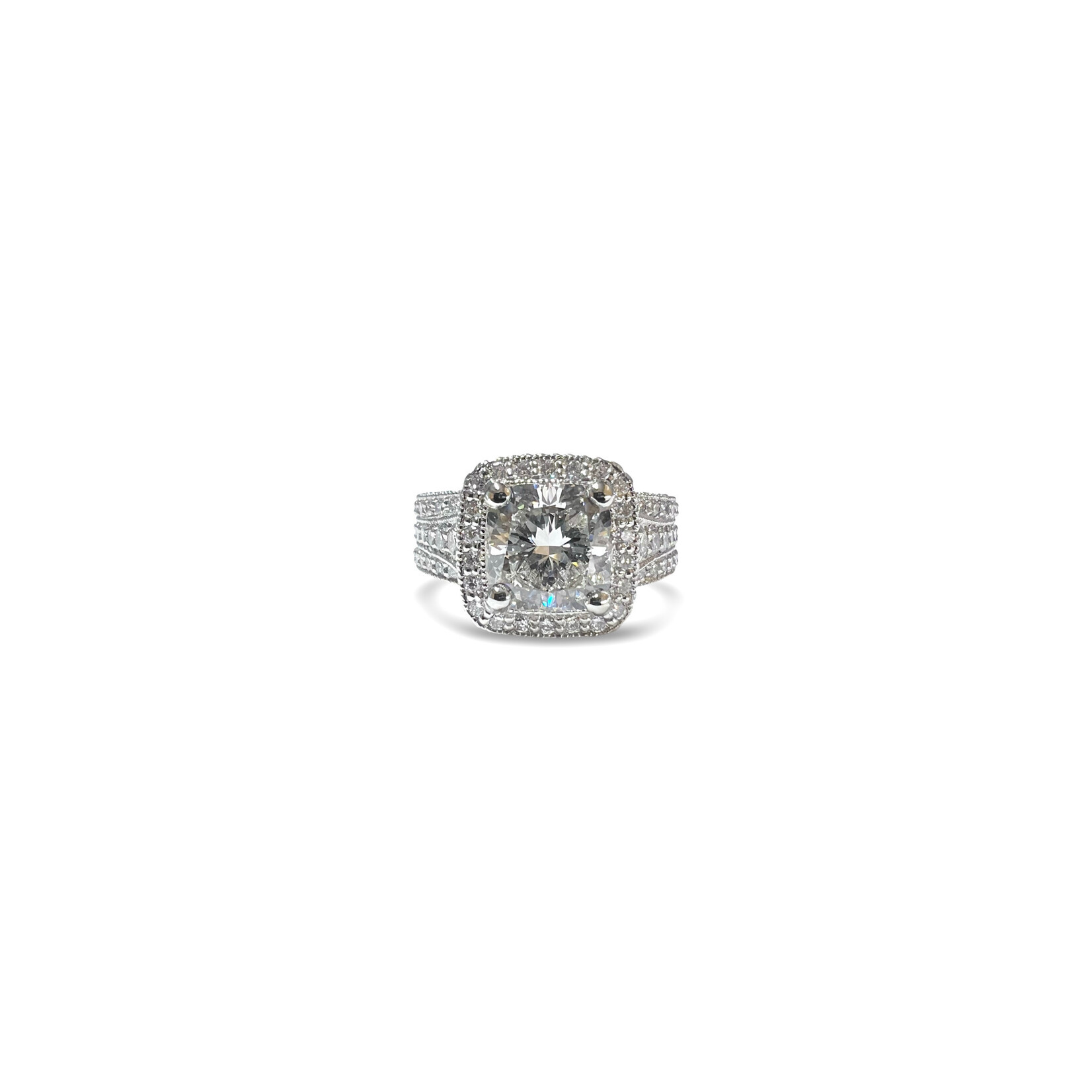 Platinum Diamond French Pave Cushion Ring