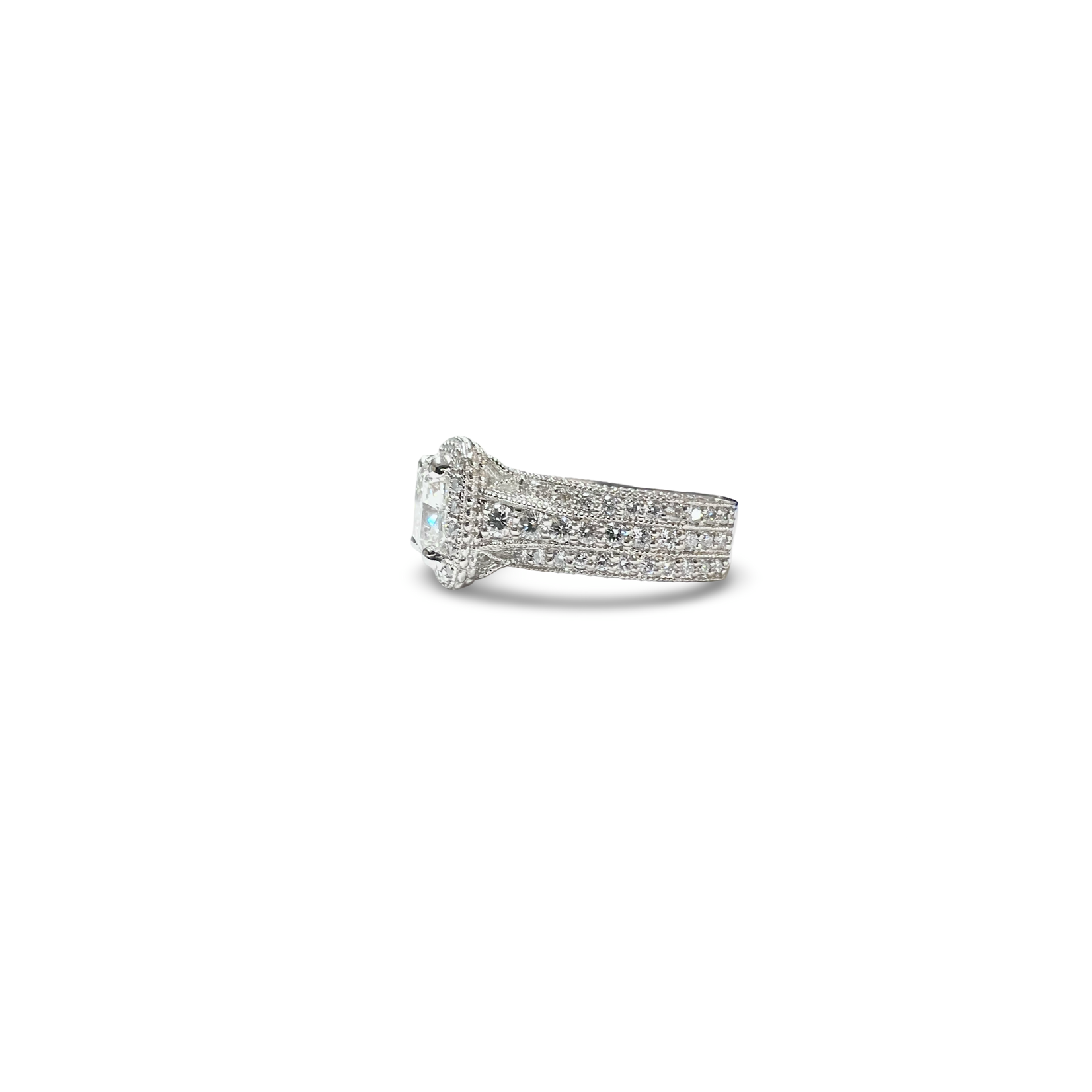 Platinum Diamond French Pave Cushion Ring