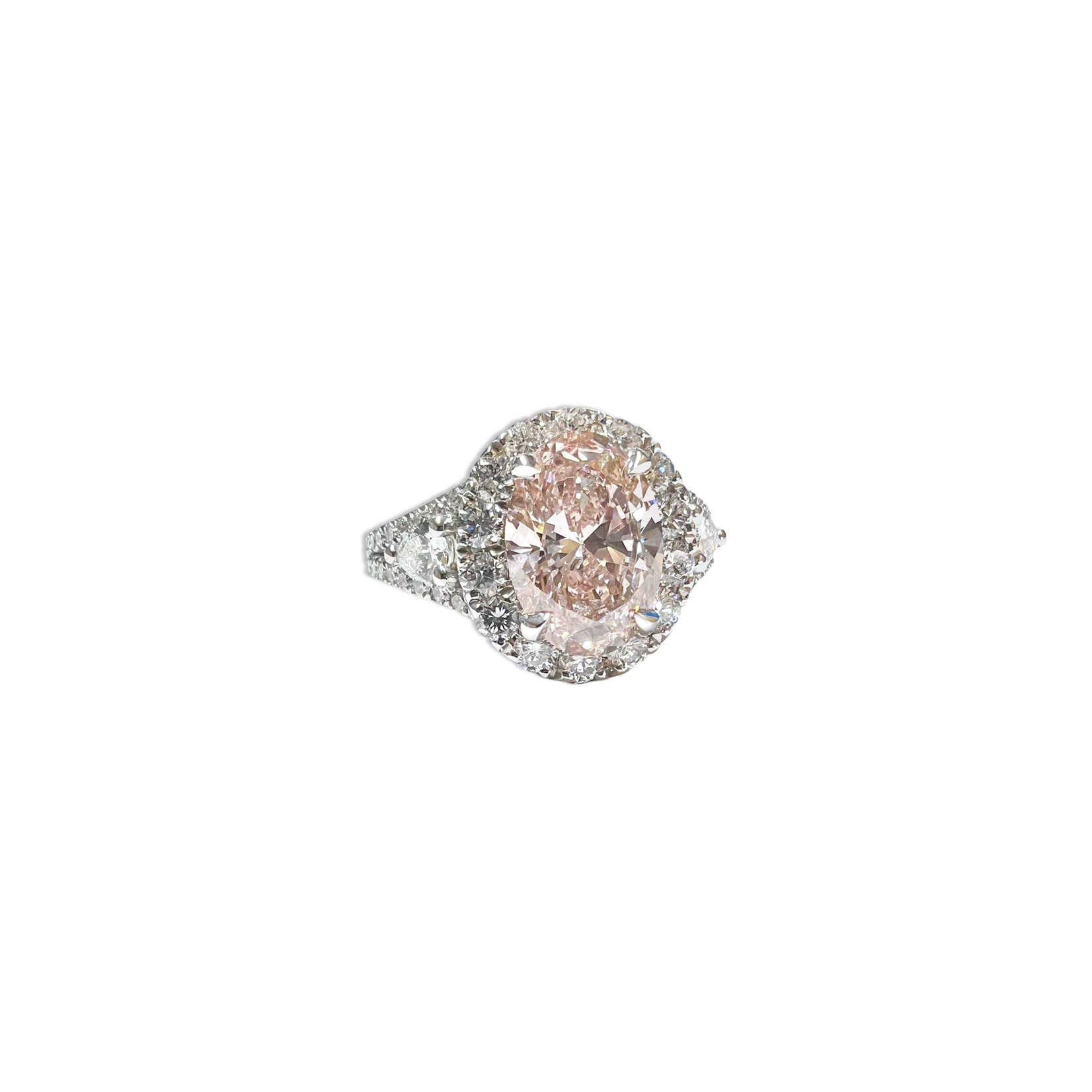14K White Gold Oval Pink Diamond Halo Ring