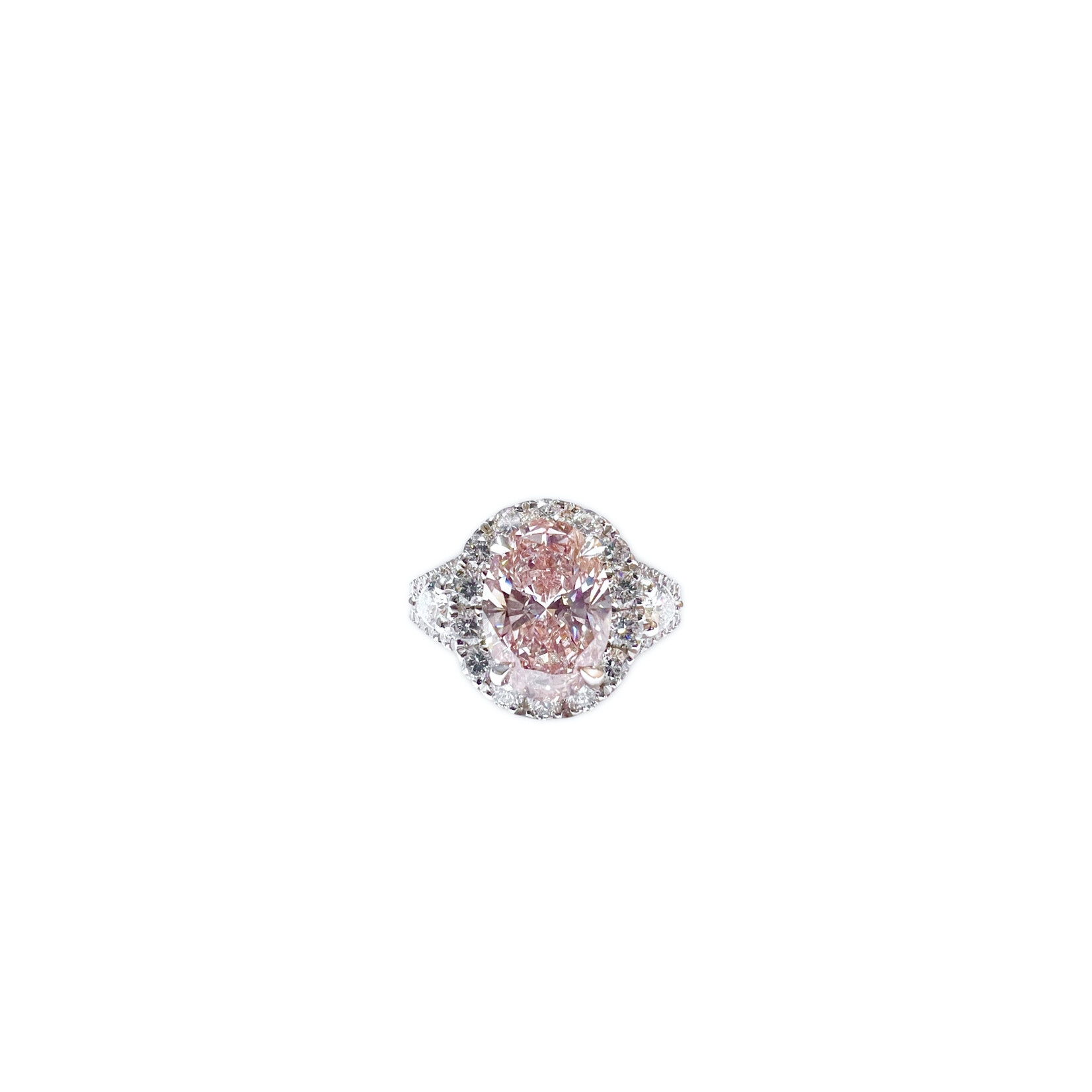 14K White Gold Oval Pink Diamond Halo Ring