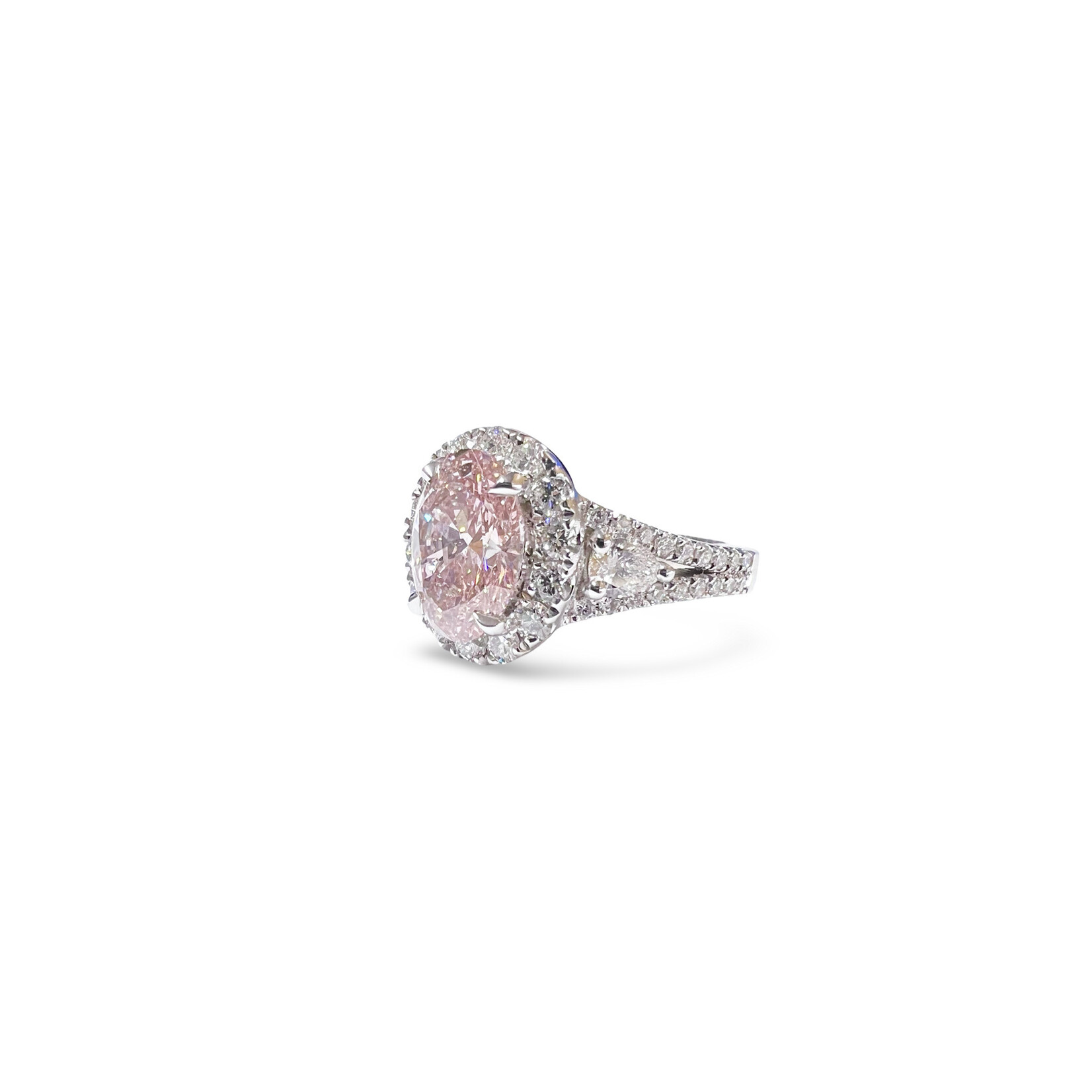 14K White Gold Oval Pink Diamond Halo Ring