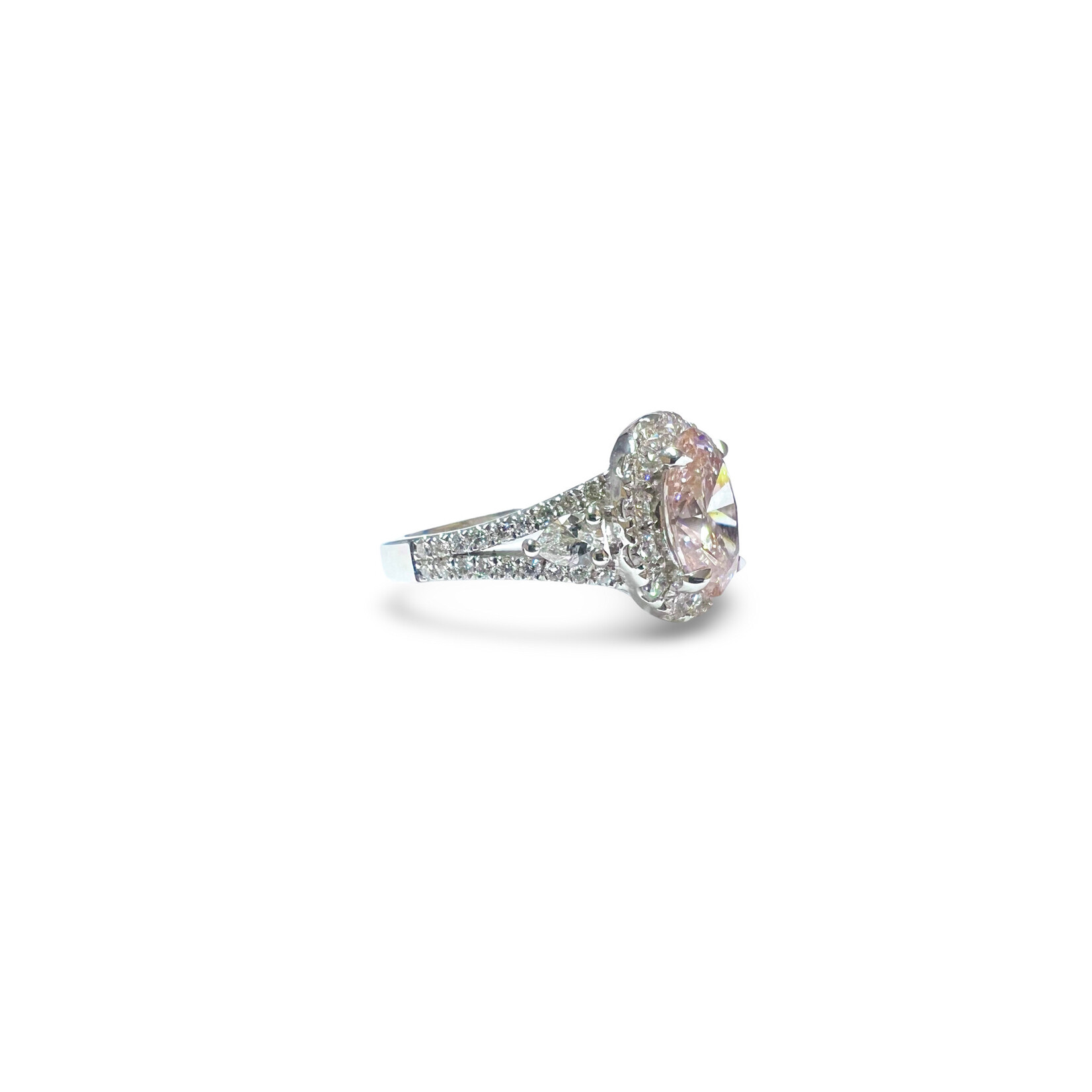 14K White Gold Oval Pink Diamond Halo Ring