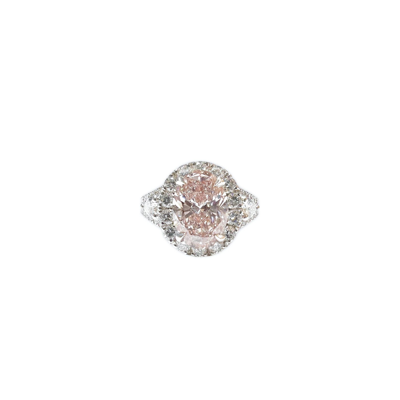 14K White Gold Oval Pink Diamond Halo Ring
