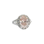 14K White Gold Oval Pink Diamond Halo Ring