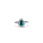 14K White Gold Teal Sapphire & Diamond Halo Ring