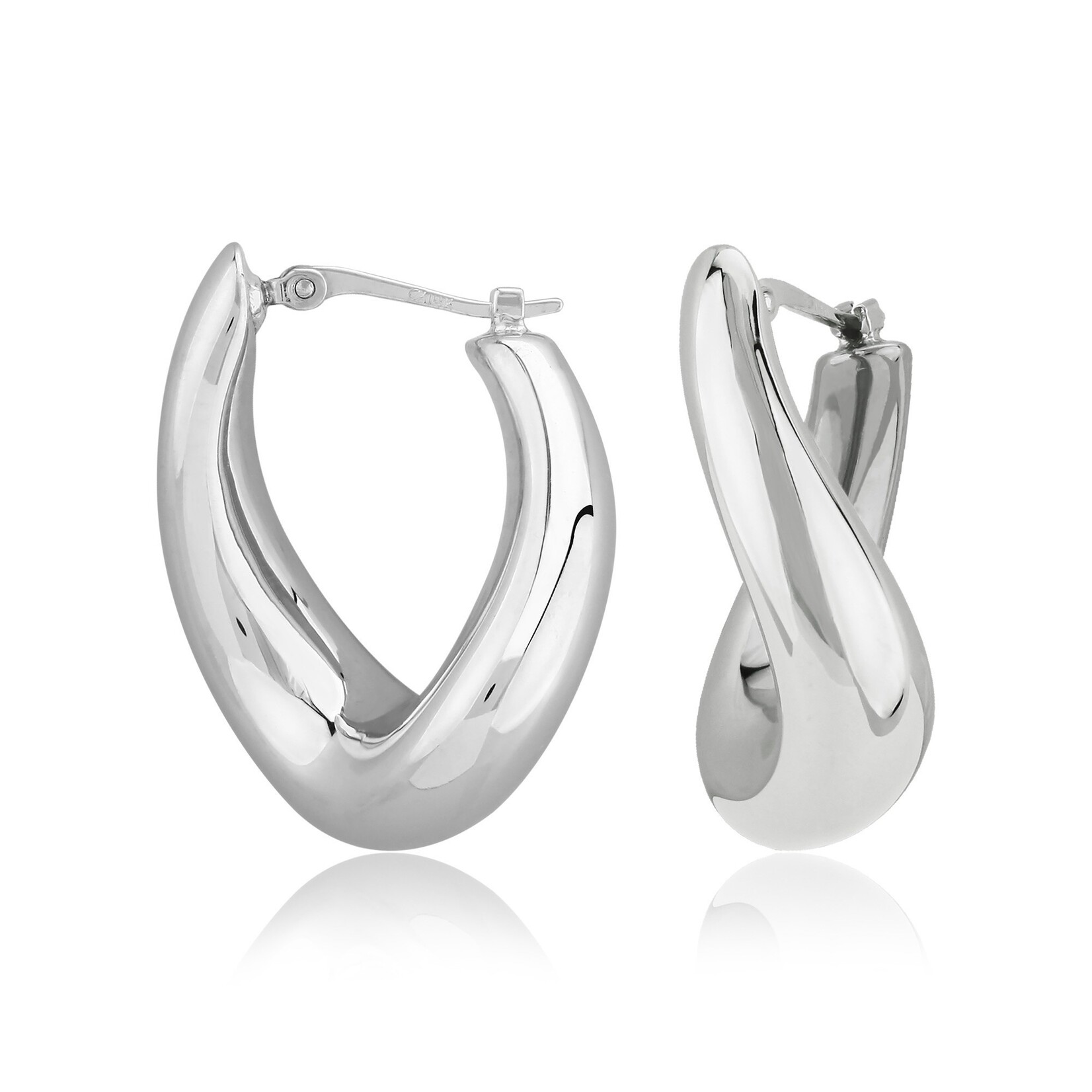 Sterling Silver Medium Oval Twist Hoop Earrings