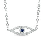 Sterling Silver Diamond and Sapphire Evil Eye Necklace