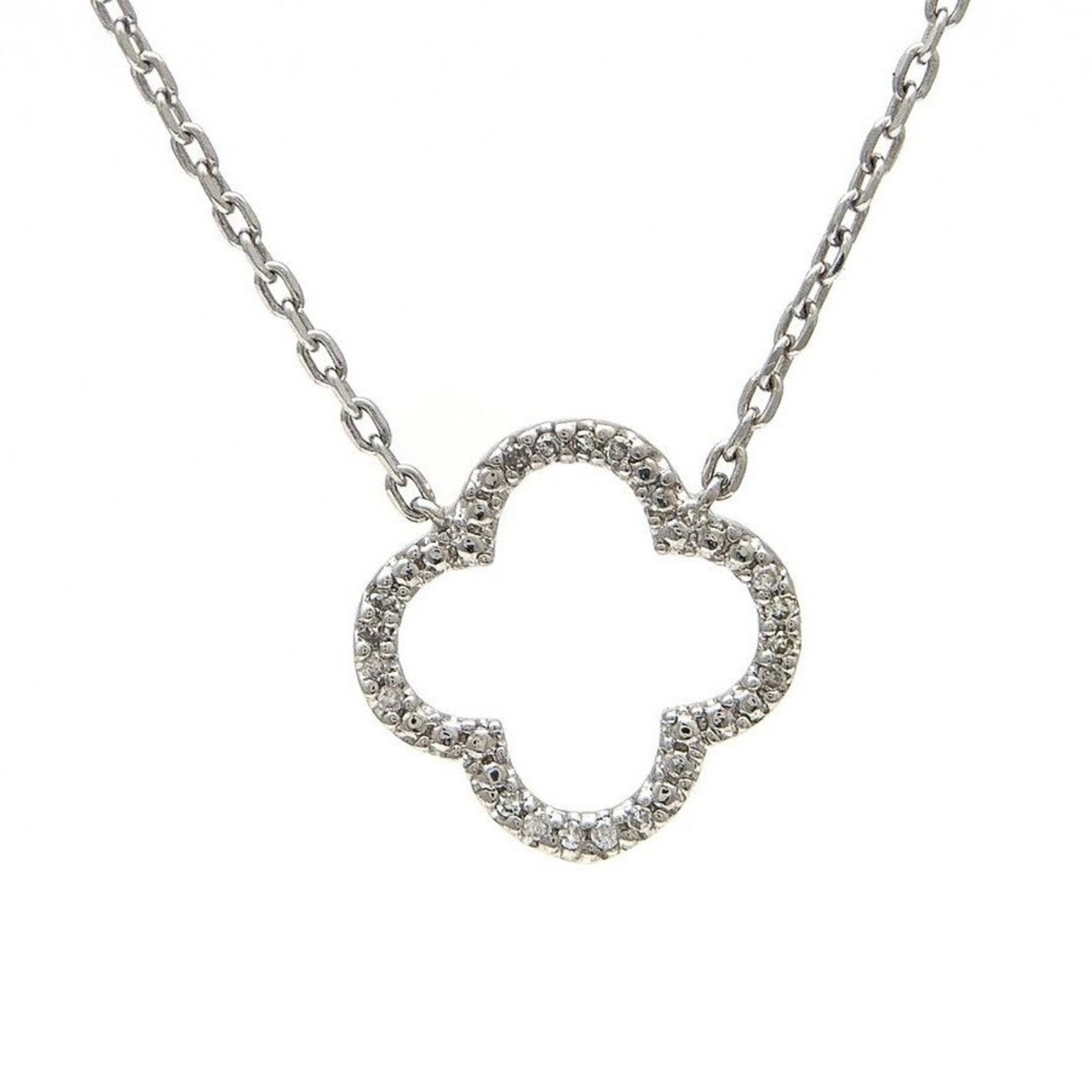 Sterling Silver Open Clover Diamond 0.05ctw Necklace