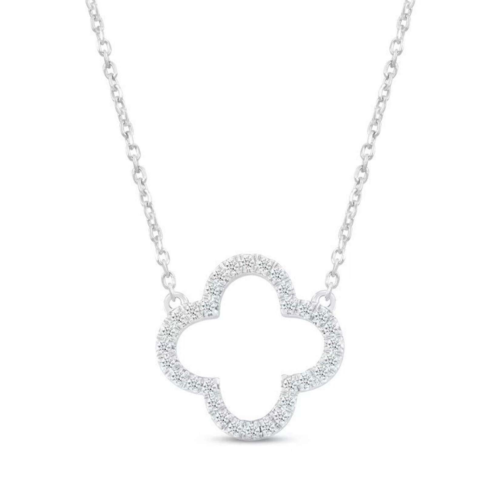 Sterling Silver Open Clover Diamond 0.05ctw Necklace