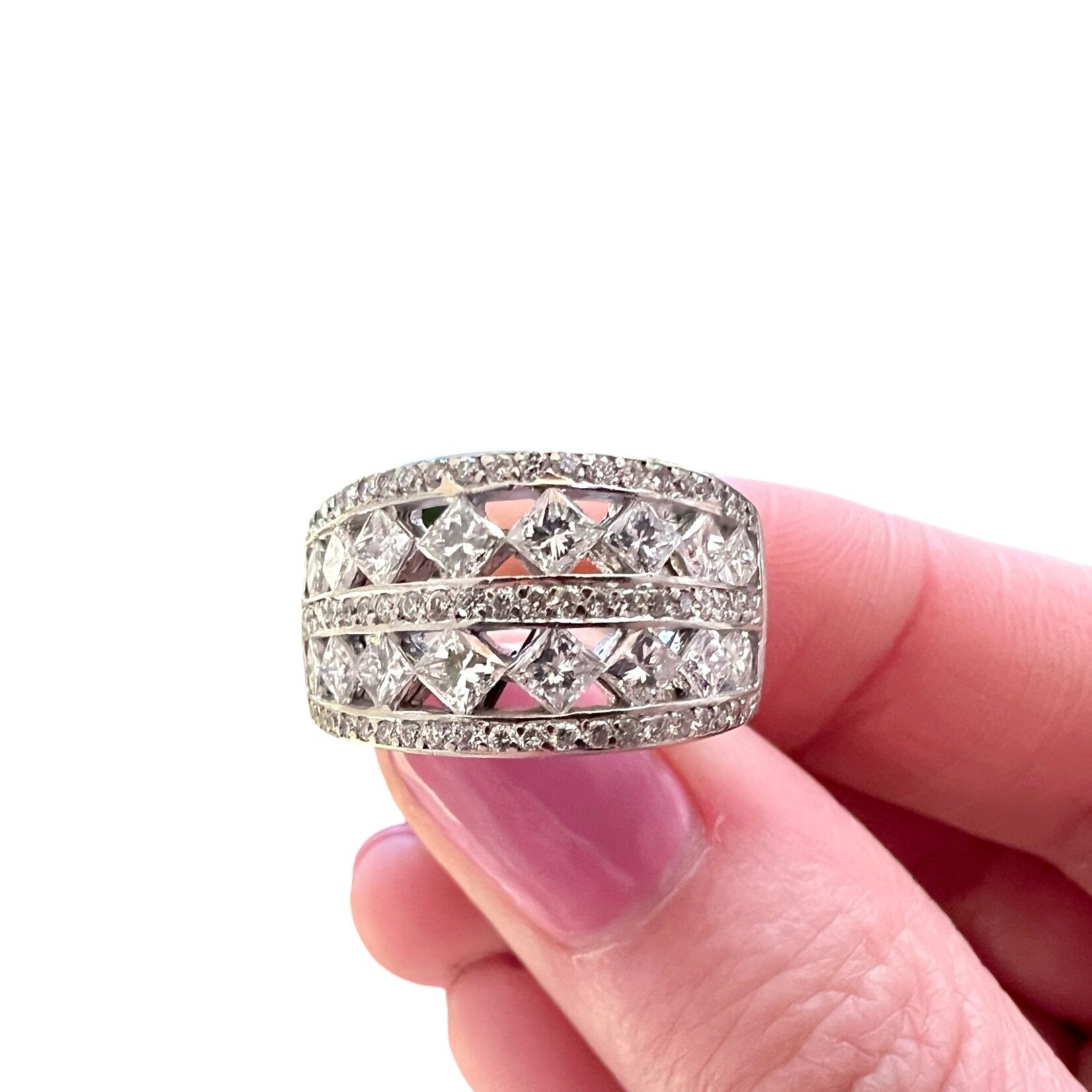 14K White Gold Double Row 1 3/4 Carat Diamond Band