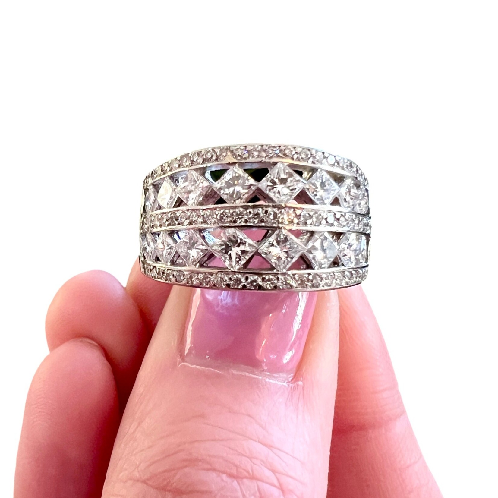 14K White Gold Double Row 1 3/4 Carat Diamond Band