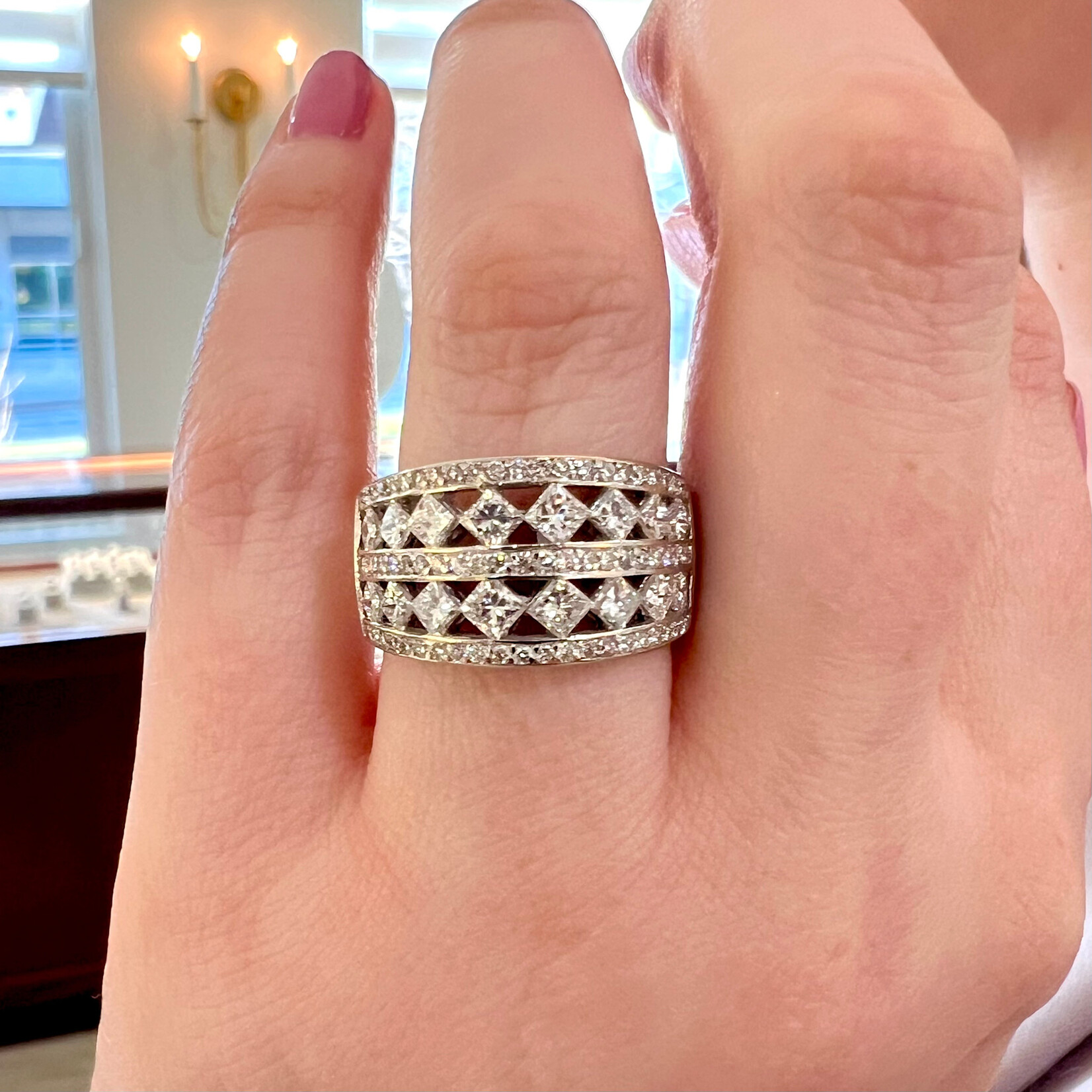 14K White Gold Double Row 1 3/4 Carat Diamond Band