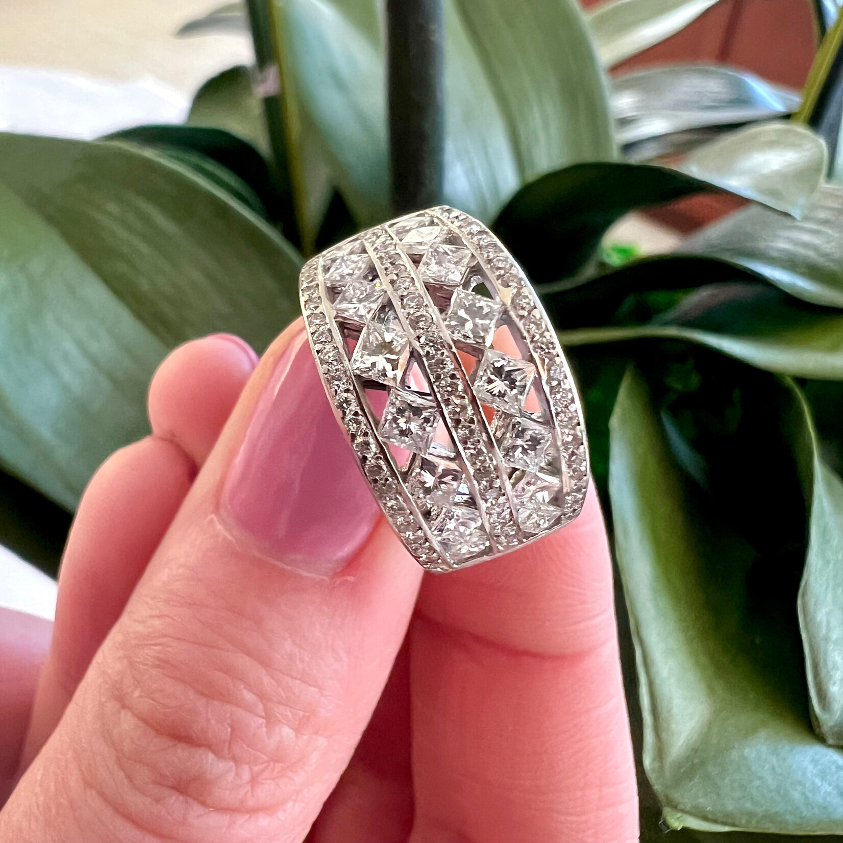 14K White Gold Double Row 1 3/4 Carat Diamond Band