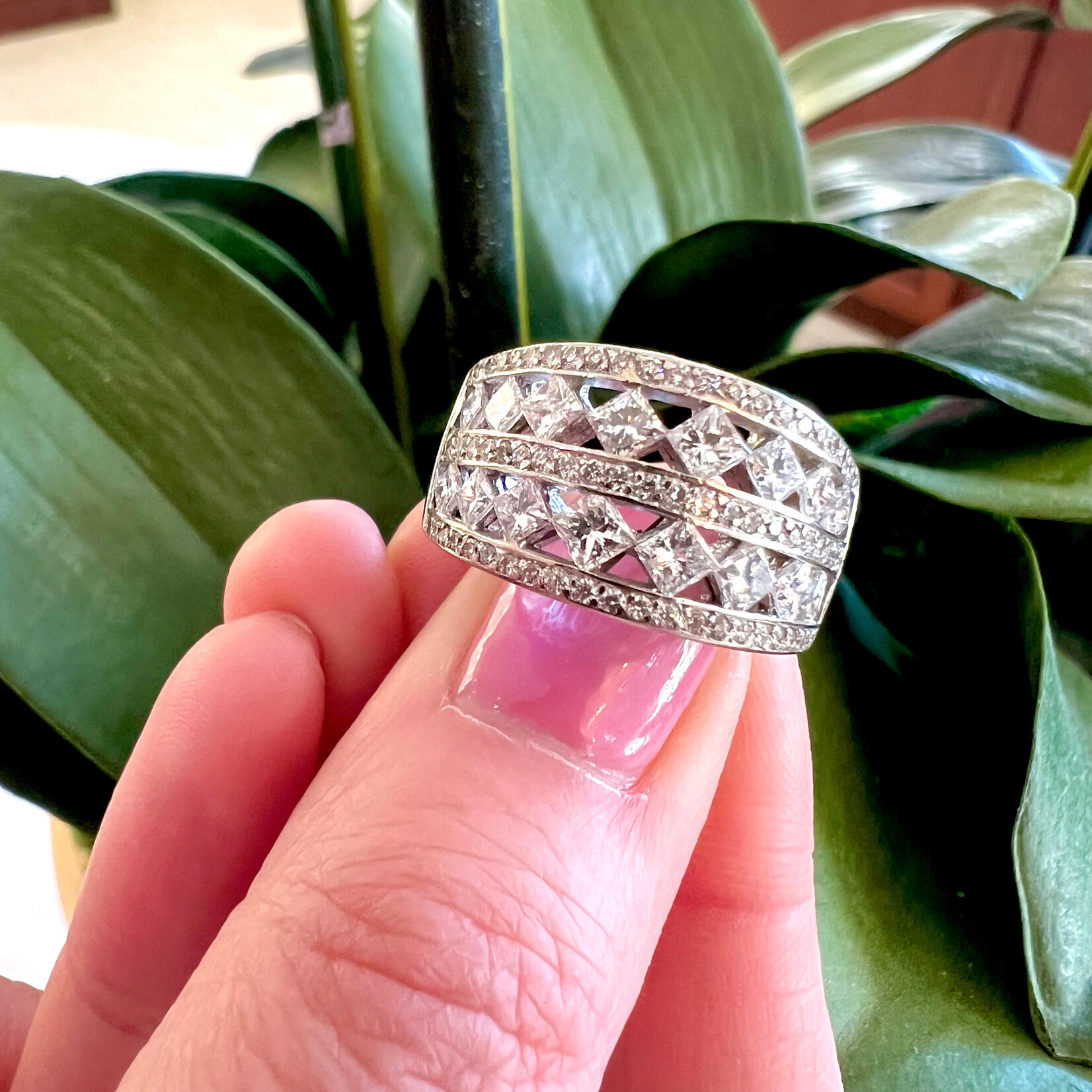 14K White Gold Double Row 1 3/4 Carat Diamond Band