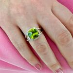 14K White Gold Peridot & Diamond Halo Ring