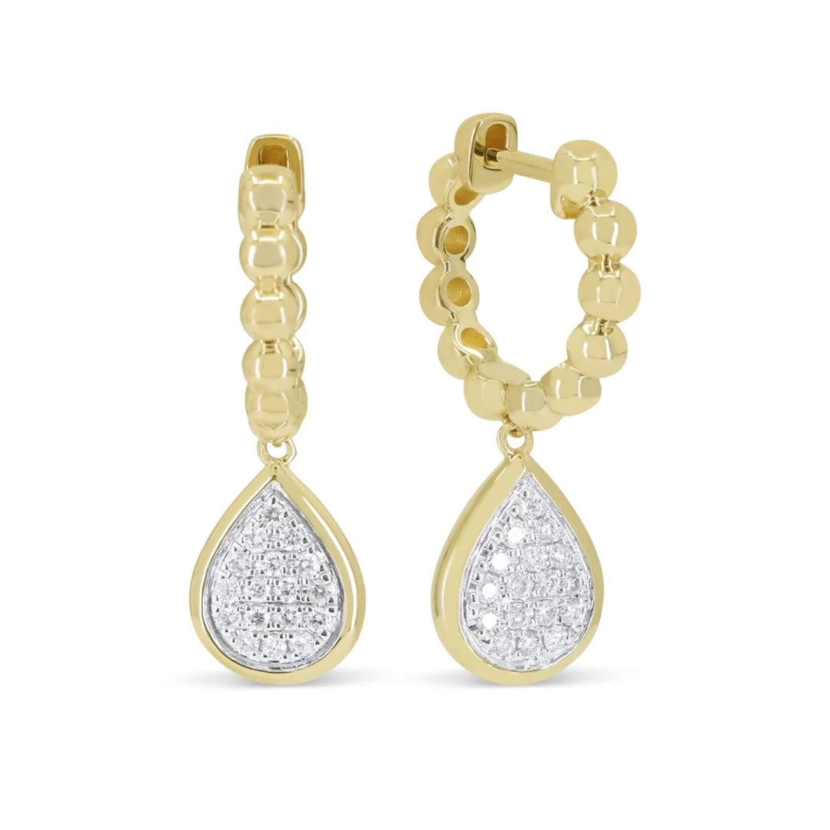 14K Yellow Gold Pave Diamond Teardrop Hoop Earrings