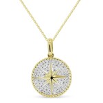 14K Yellow Gold Pave Diamond Compass Pendant