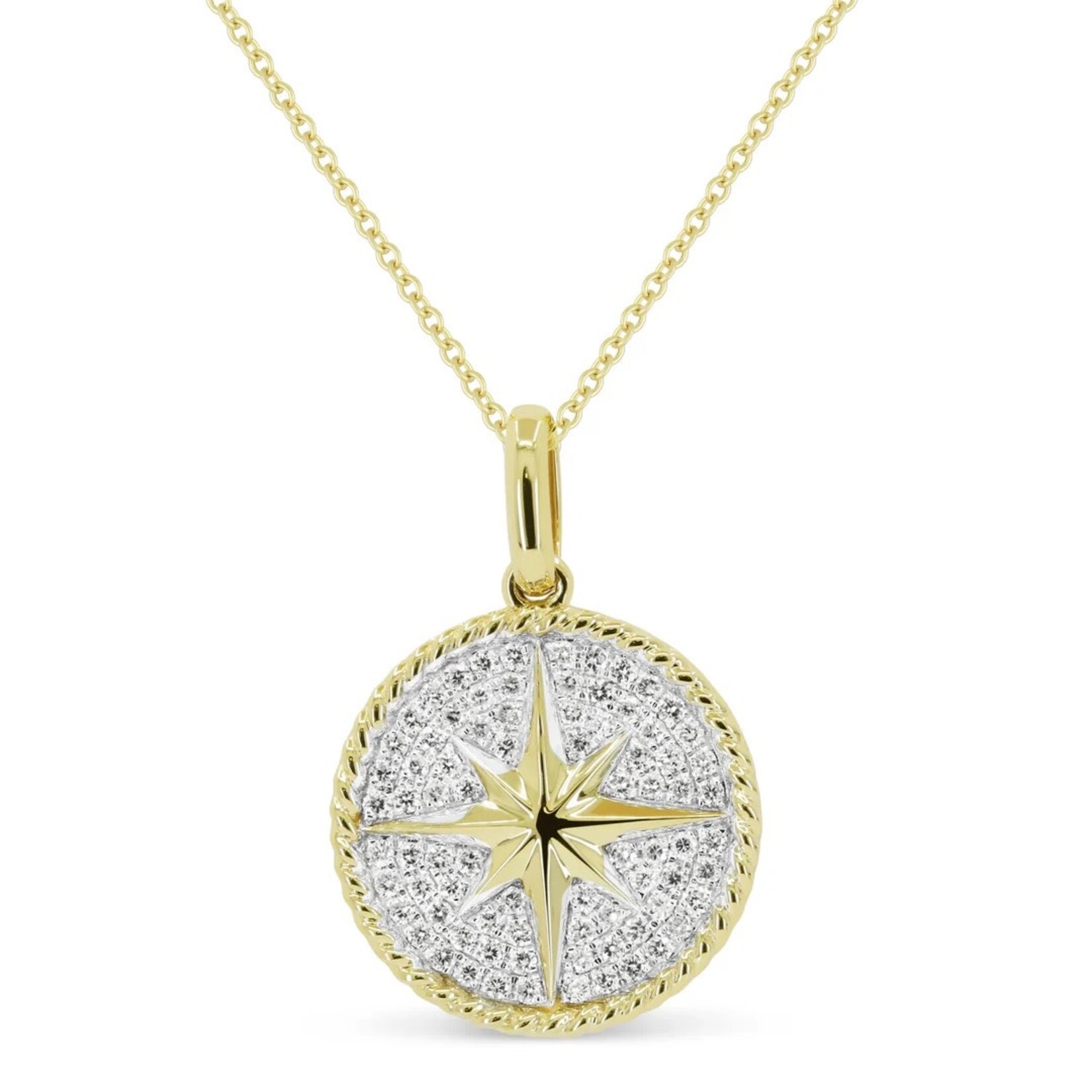 14K Yellow Gold Pave Diamond Compass Pendant